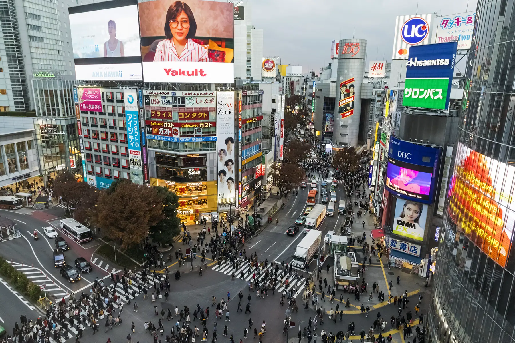 Aerial view of Shibuya Crossing in Tokyo