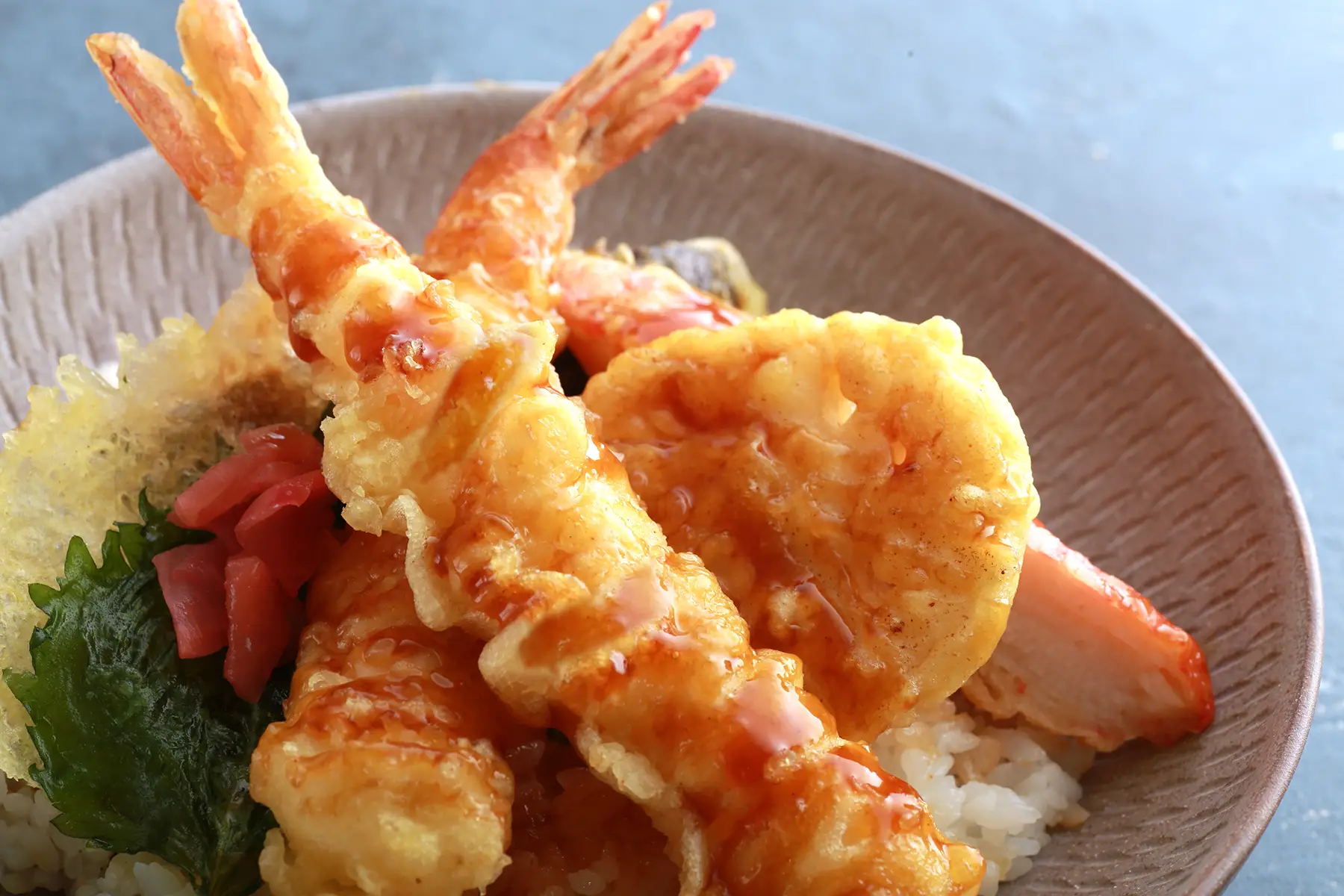 Tendon: deep-fried seafood and vegetables with rice