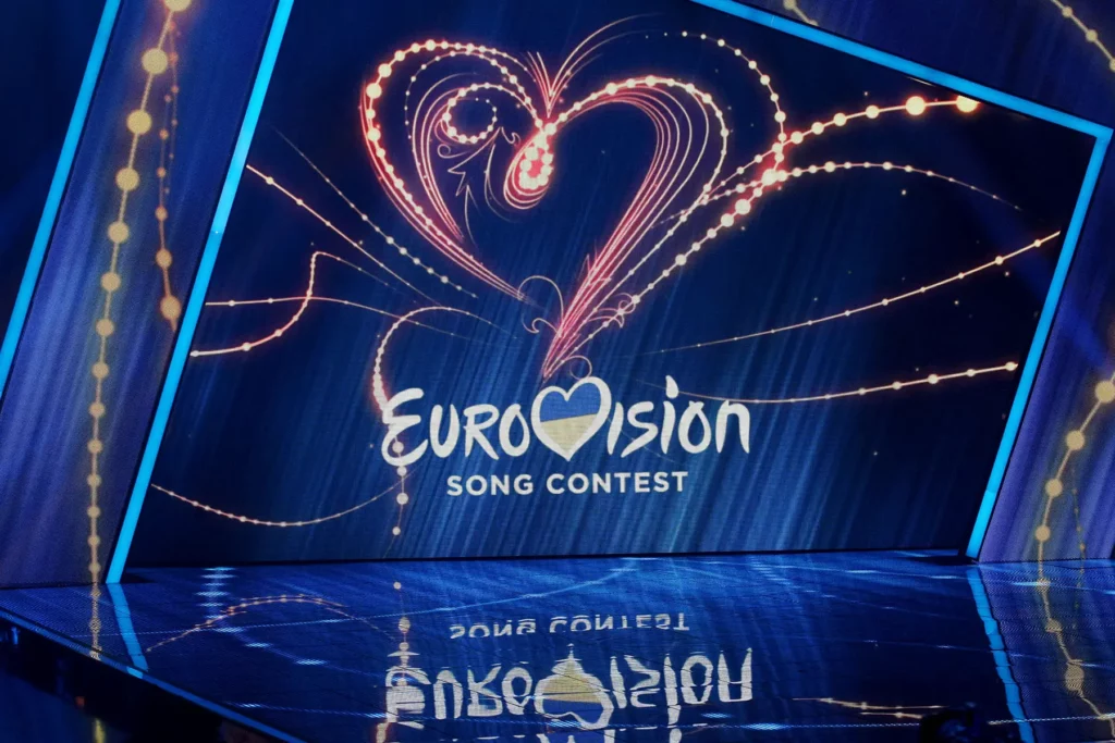 The logo of the 2019 Eurovision Song Contest featuring the flag of Ukraine, who was supposed to host that year.