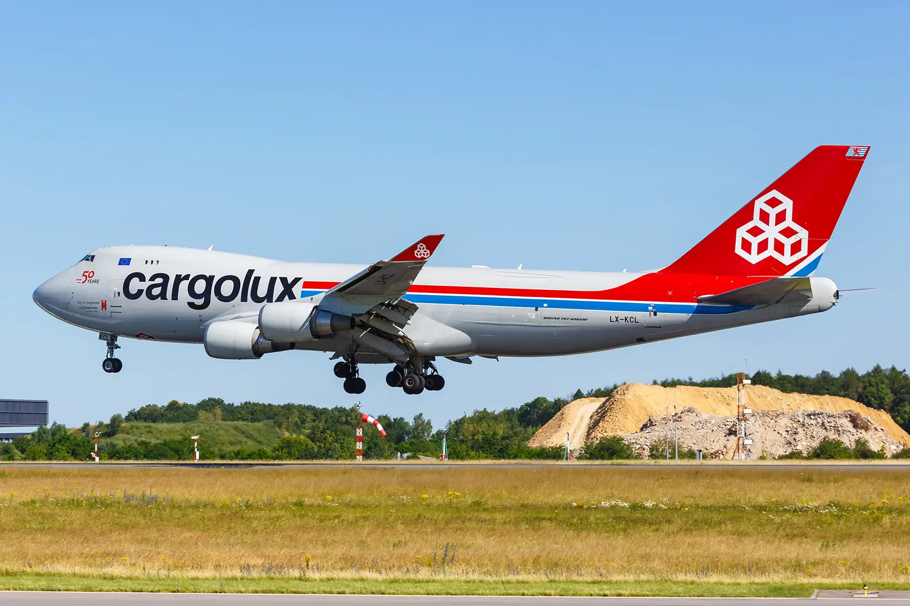 Cargolux aircraft landing at an airport in Luxembourg