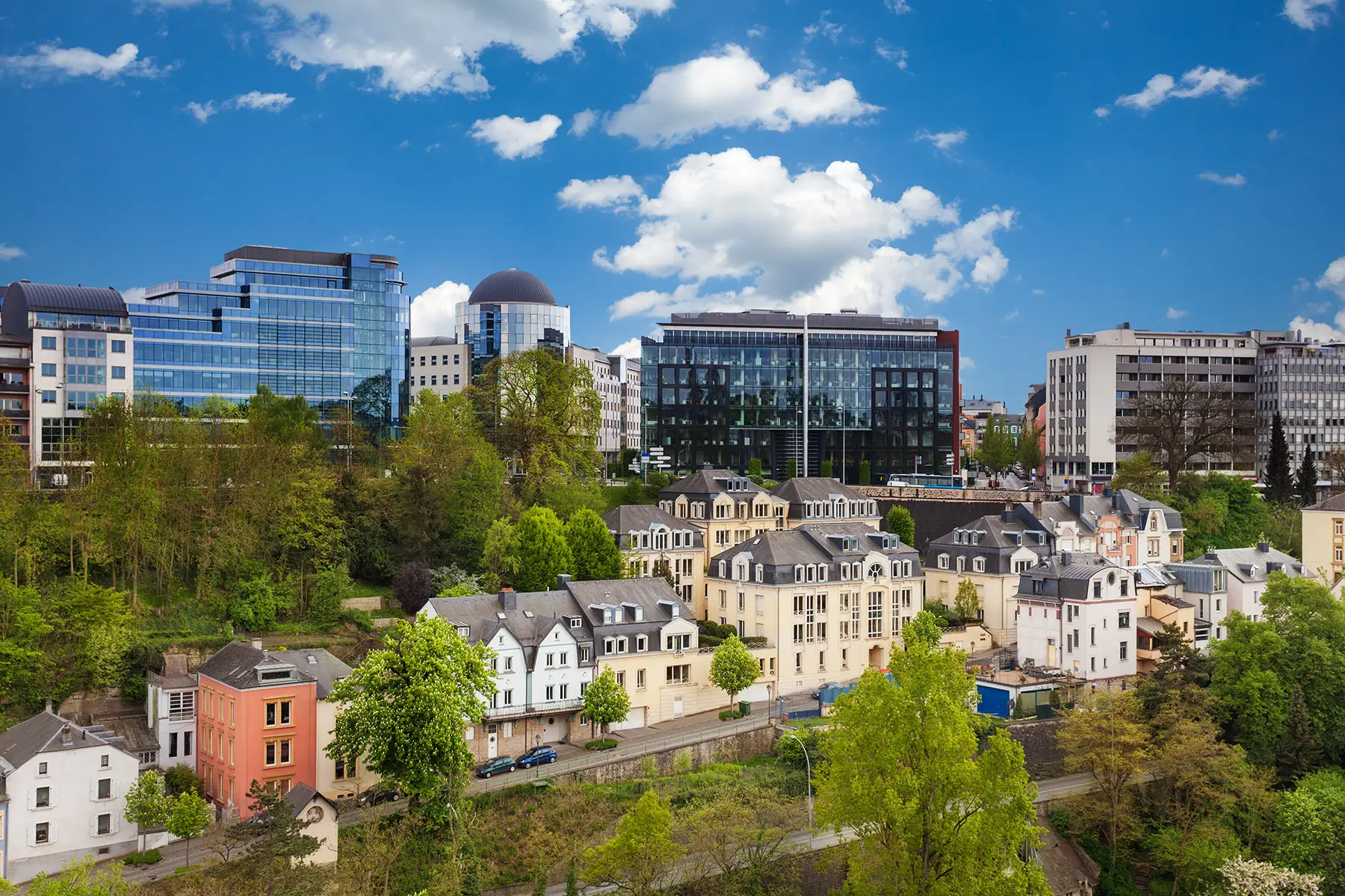 Luxembourg City skyline on a sunny day