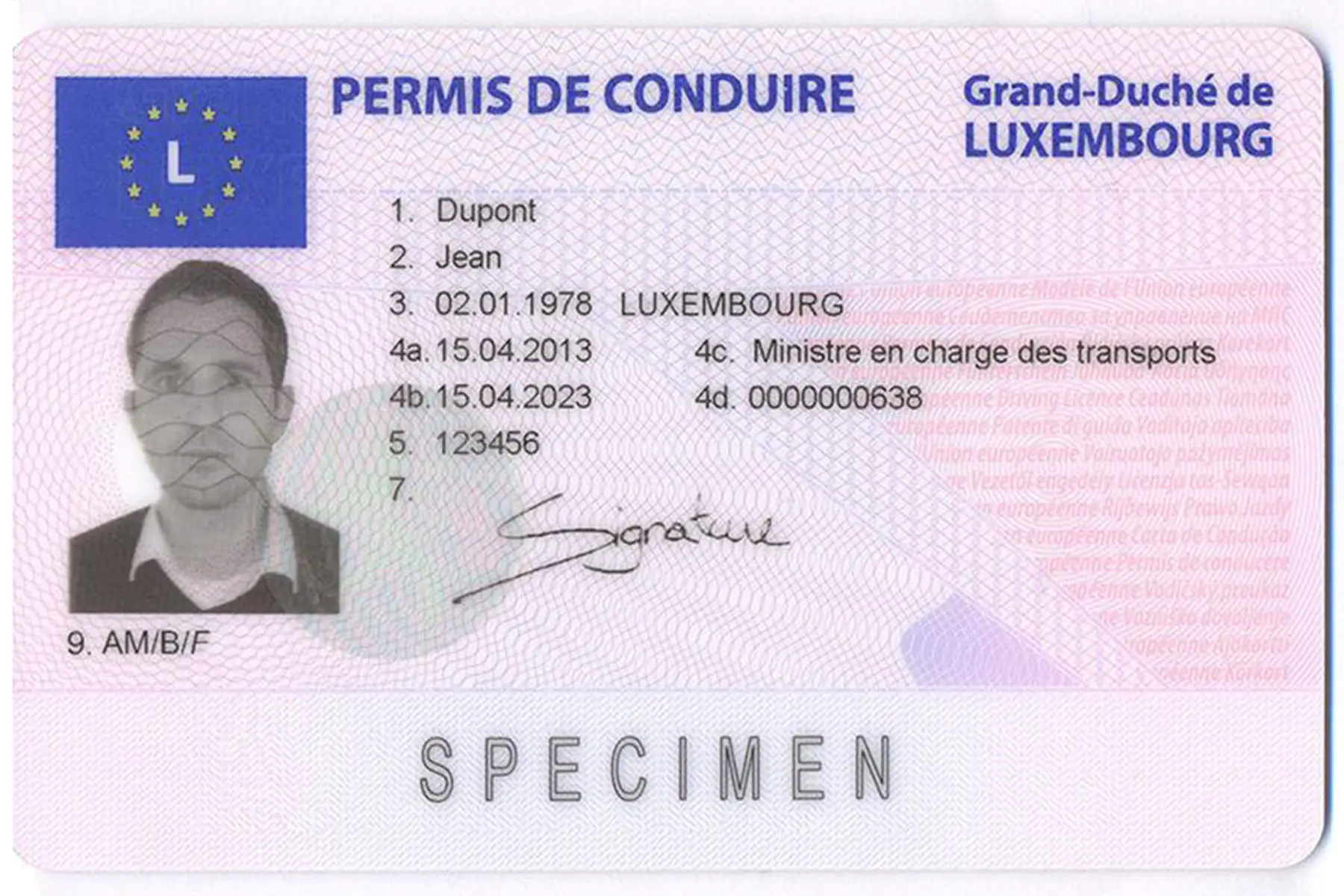Example of a driving license from Luxembourg