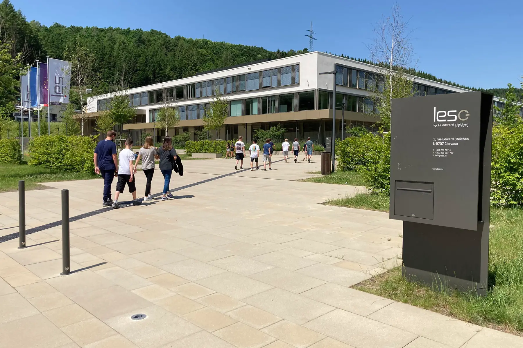 an external shot of the entrance to Lycée Edward Steichen in Clervaux, Luxembourg