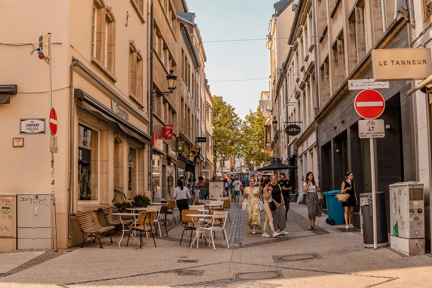 A lively pedestrian street in Luxembourg City