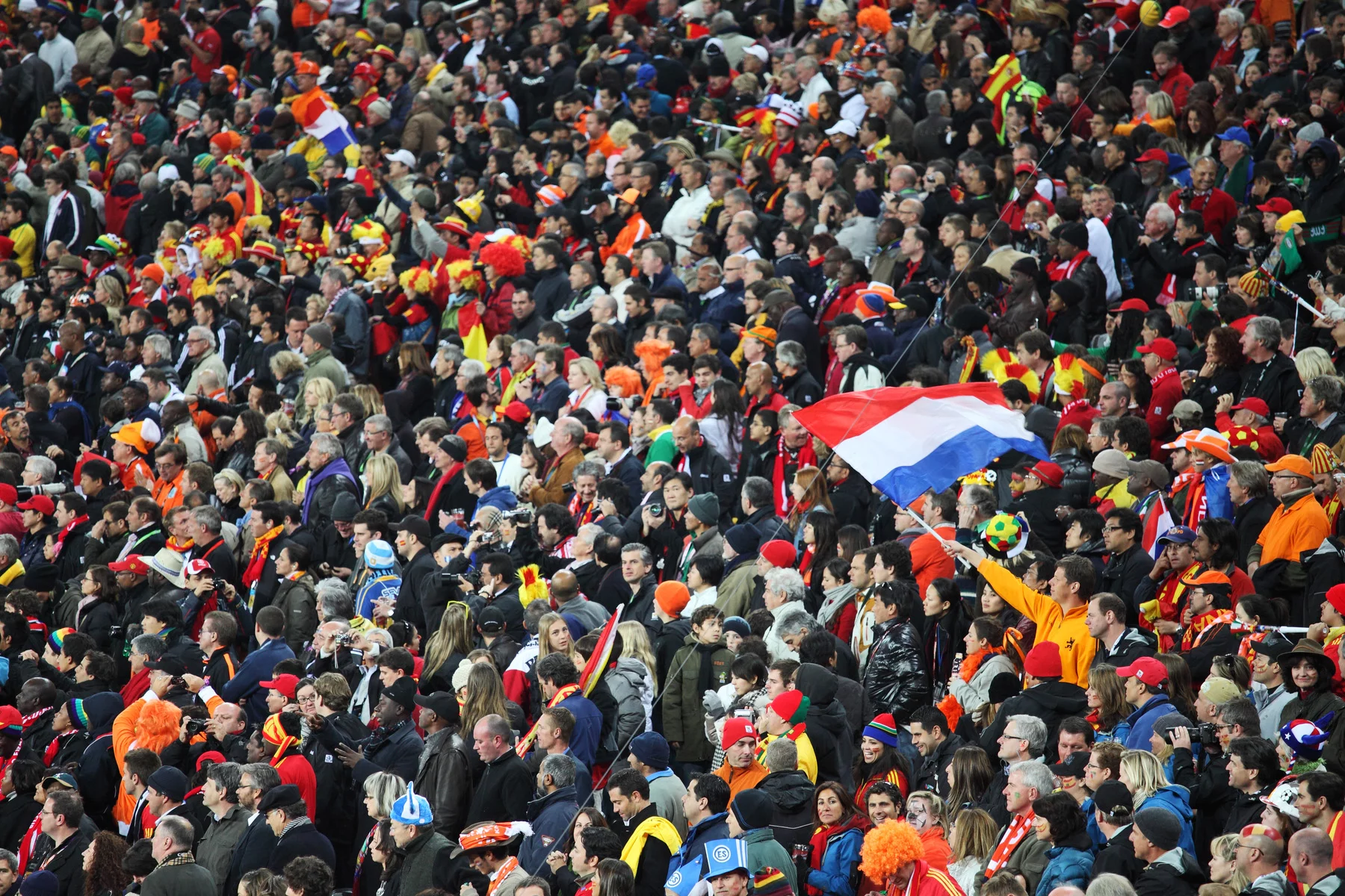 A group of Dutch football fans at the 2010 FIFA World Cup final