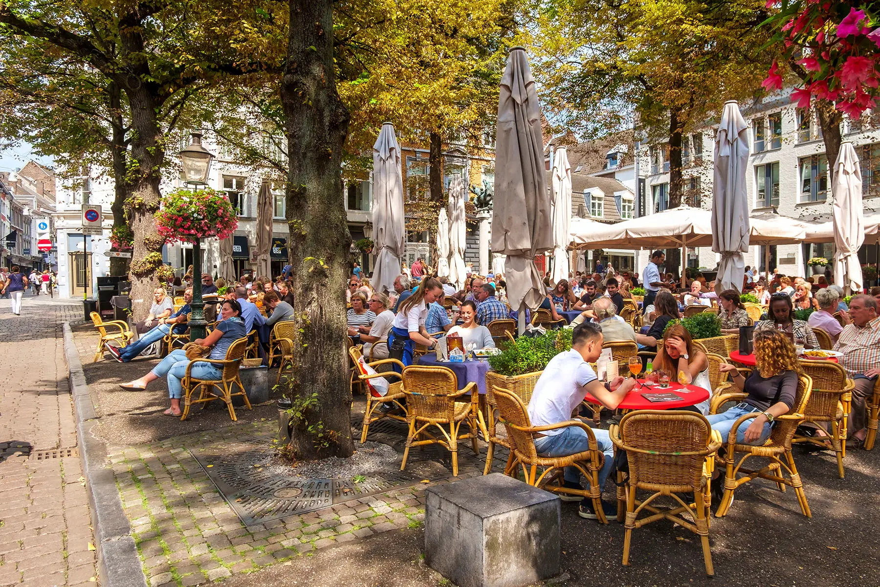 Busy café terraces in Maastricht