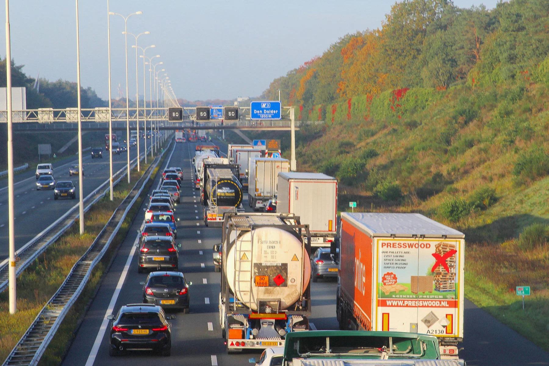 trucks on a busy motorway in the Netherlands