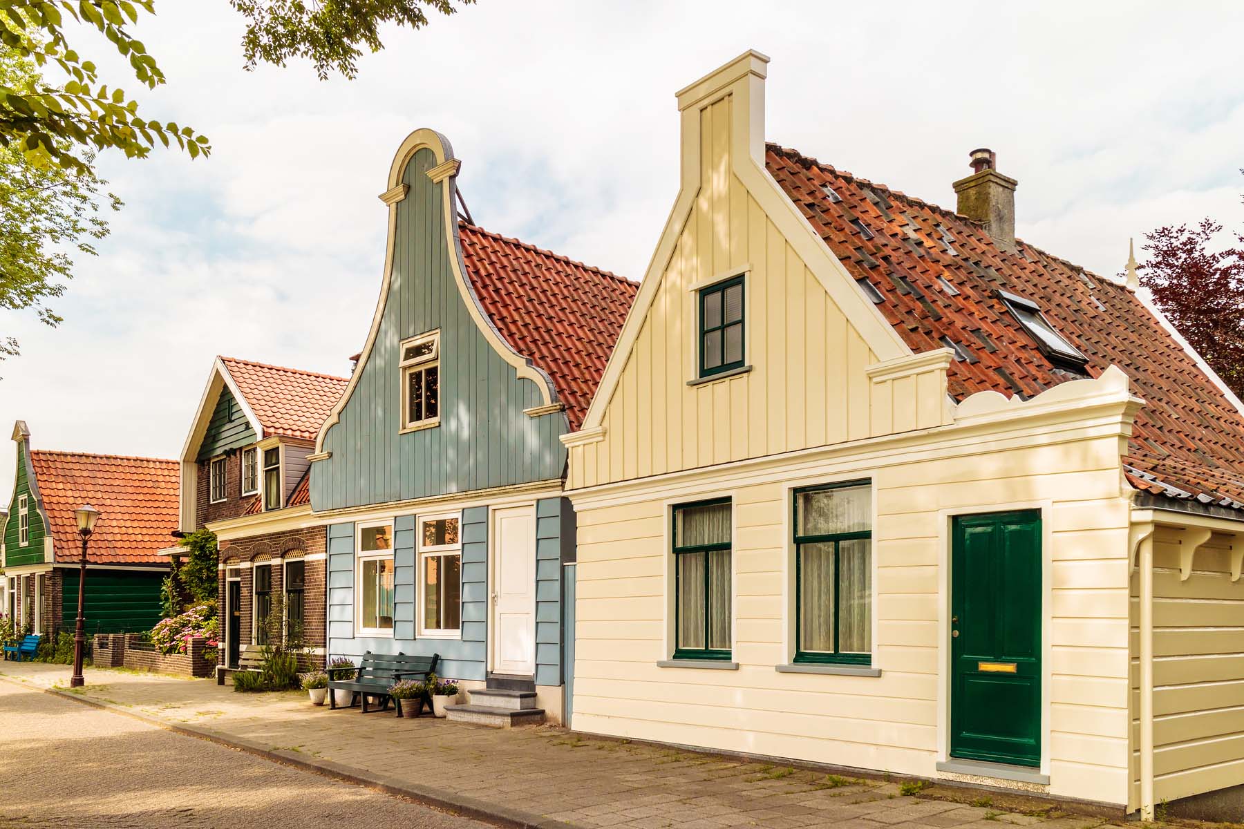 exterior of traditional wooden houses in Amsterdam Noord