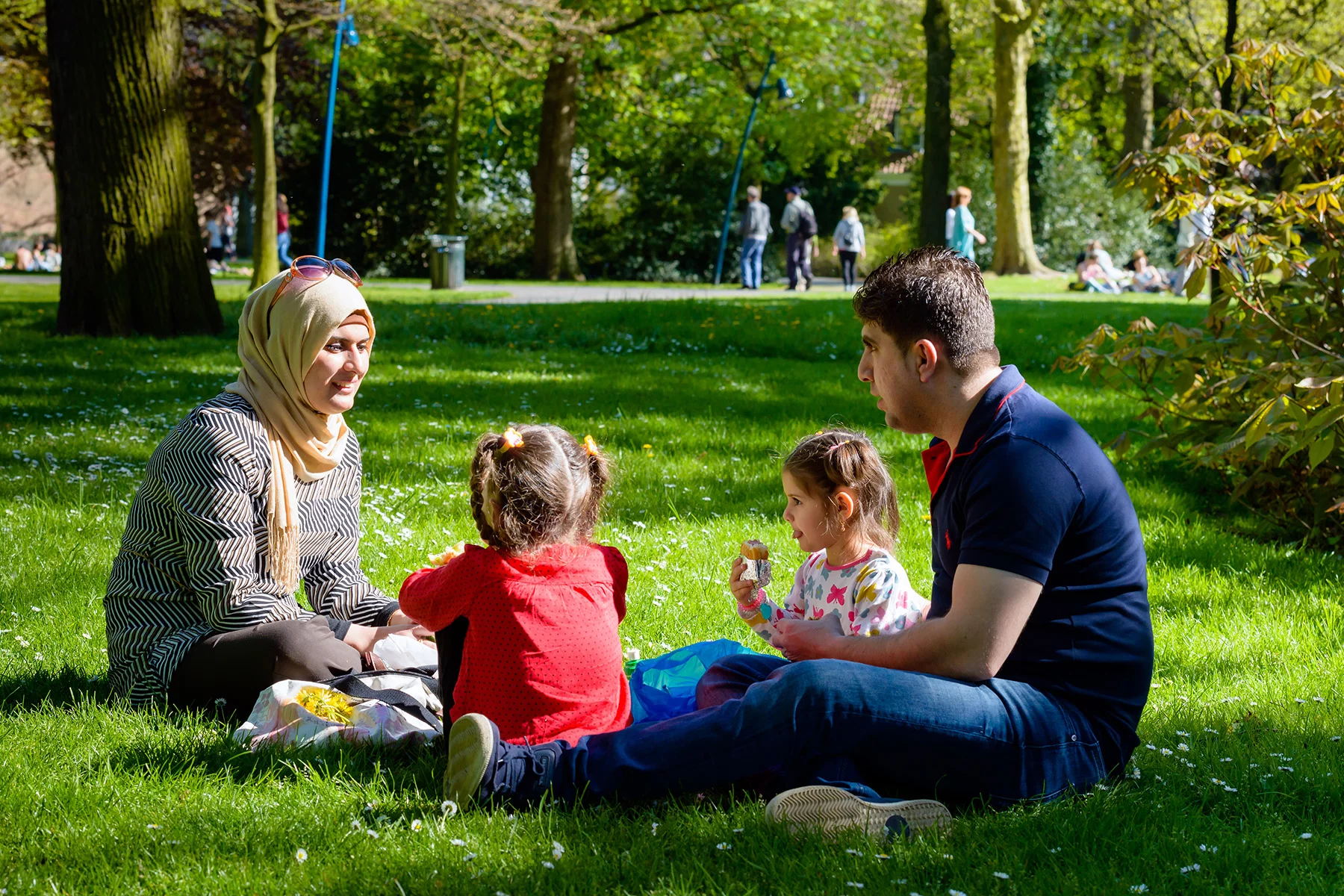 A family having a picnic in a park