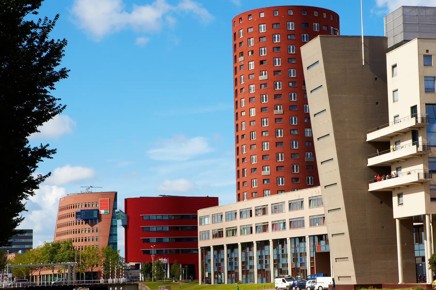 Modern university buildings at The Hague University of Applied Sciences