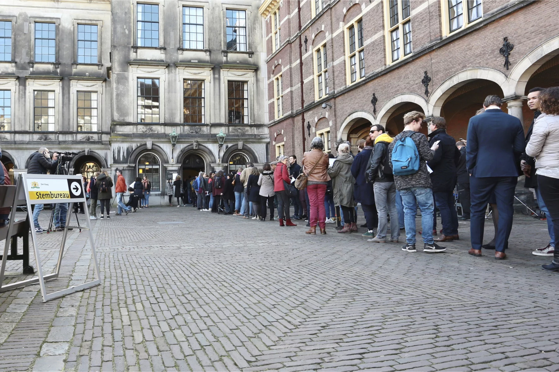 a voting queue in The Hague, Netherlands