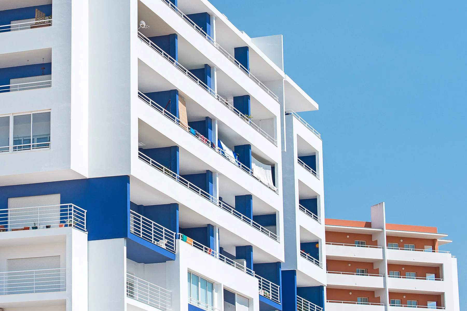 Blue and white apartments in Portimao