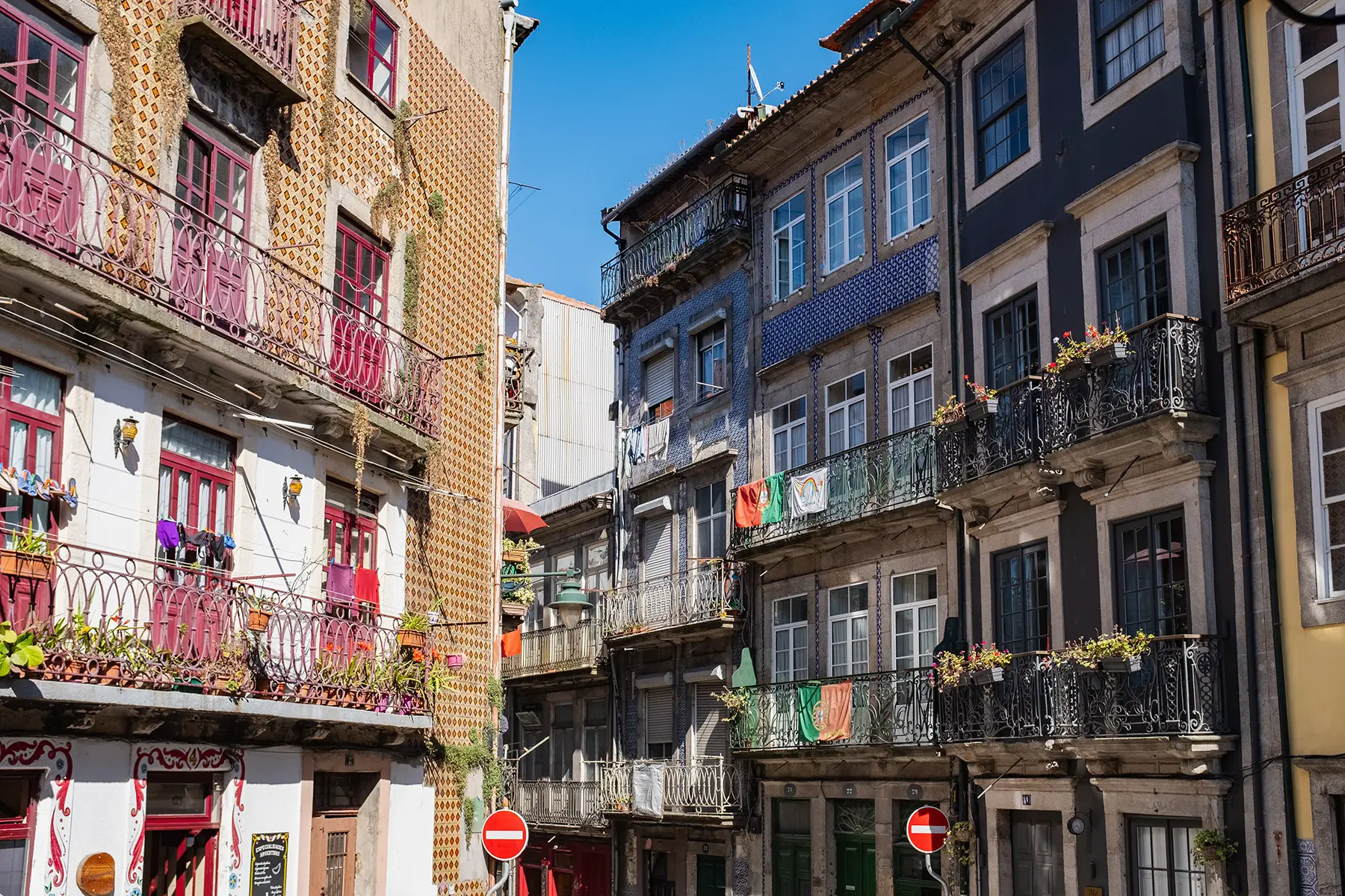 Colorful facades with balconies in Porto