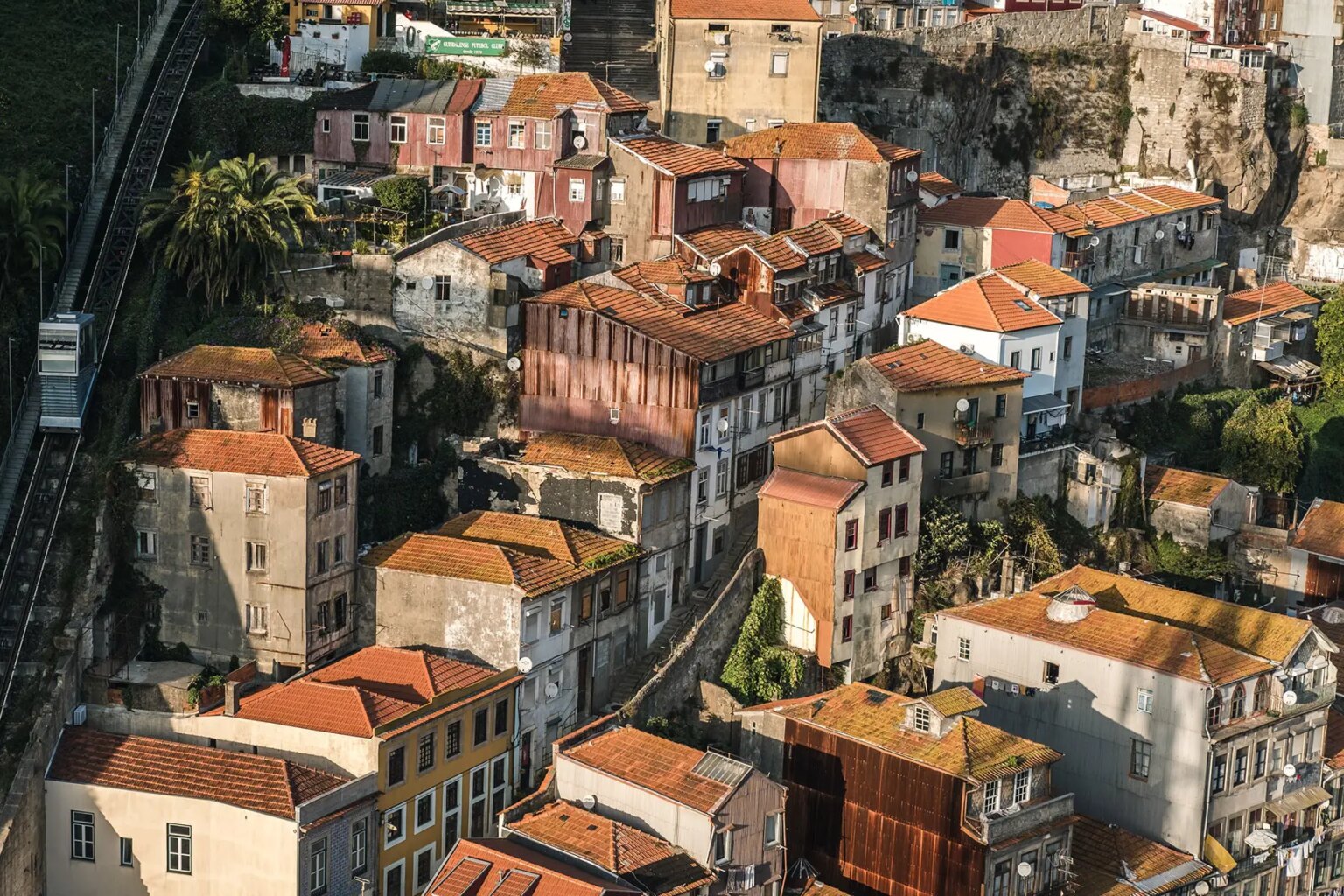 Aerial view of Porto, Portugal, on a sunny day.