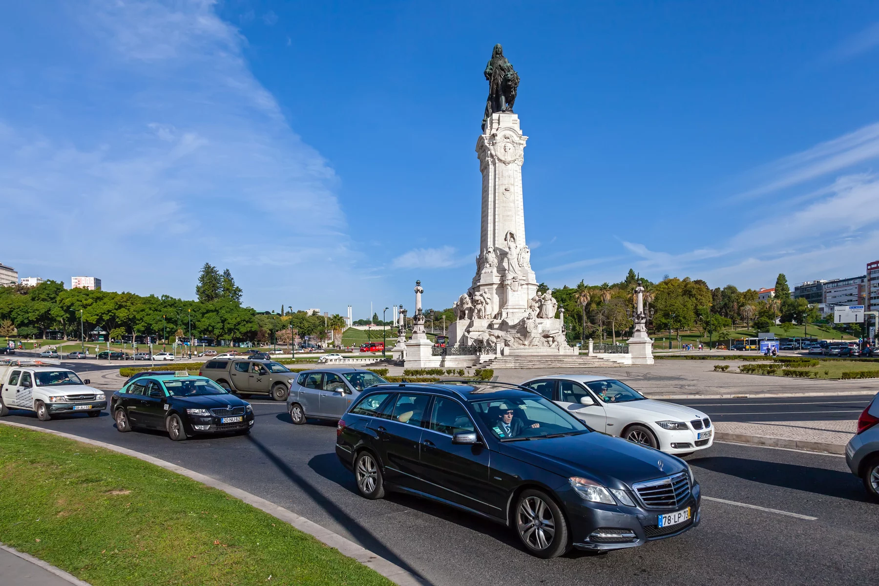 Cars on the Marques de Pombal Roundabout in Lisbon
