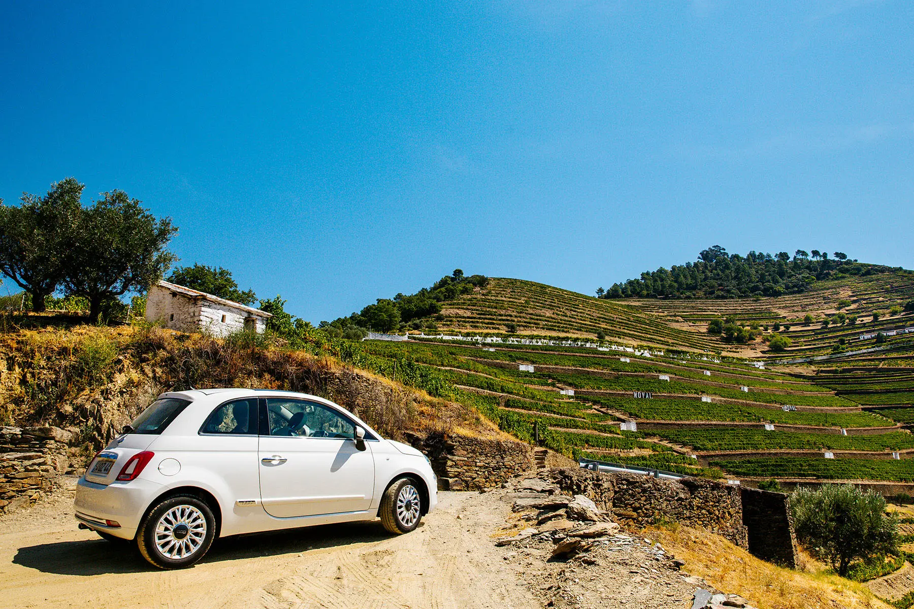 A parked car in rural Douro Valley in Portugal