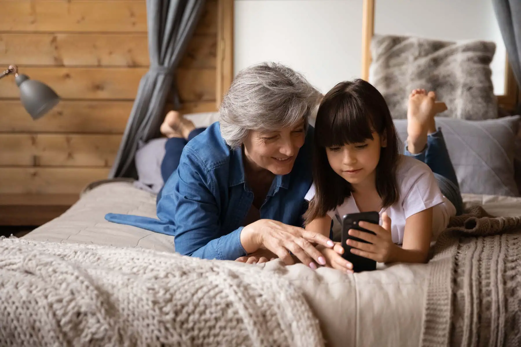 multi-generational family on phone