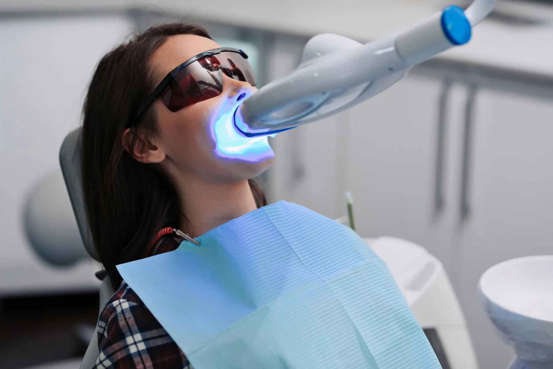 patient having a teeth whitening treatment at a private dentist in Portugal