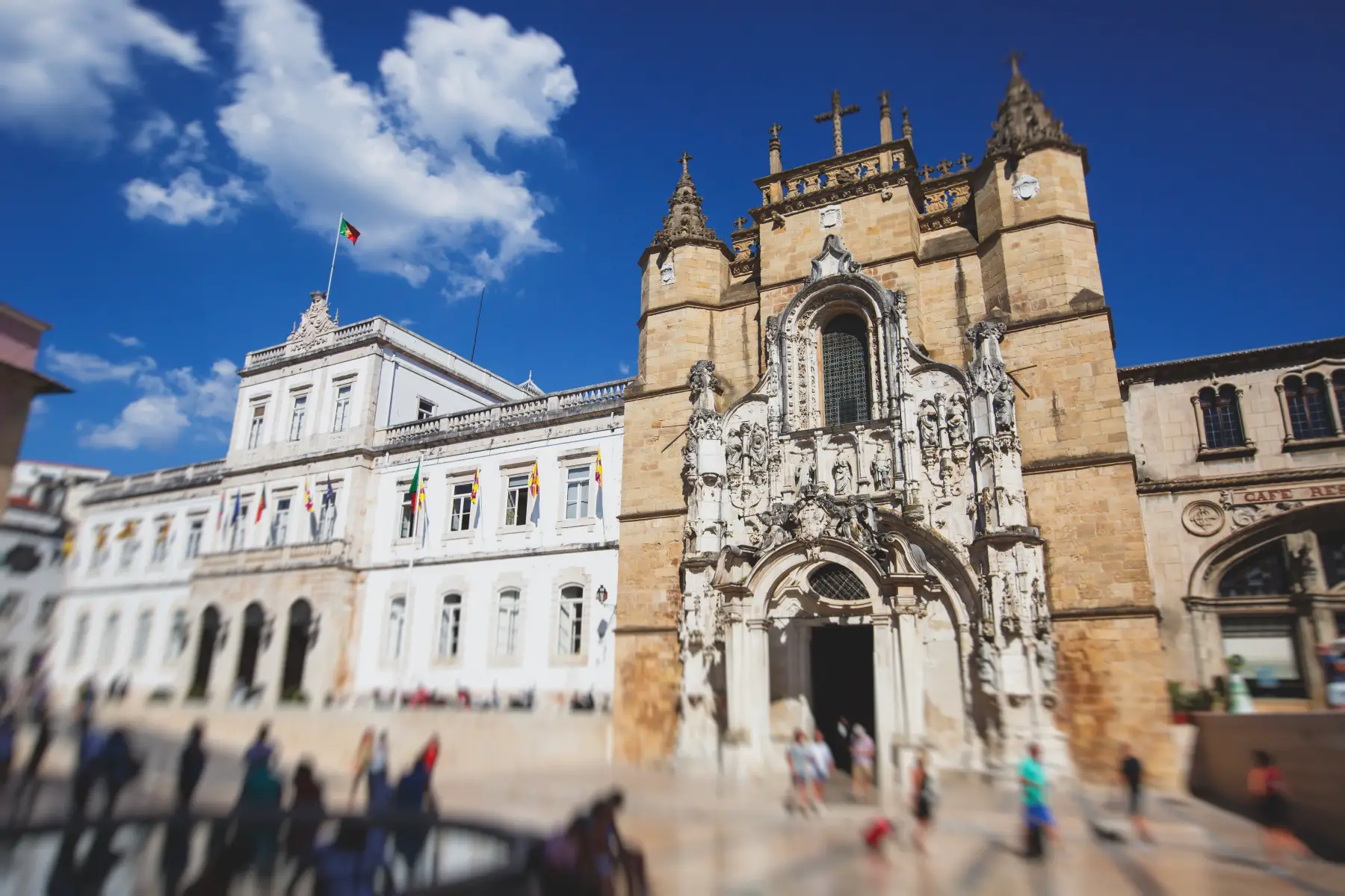 The facade of the University of Coimbra on a sunny summer's day