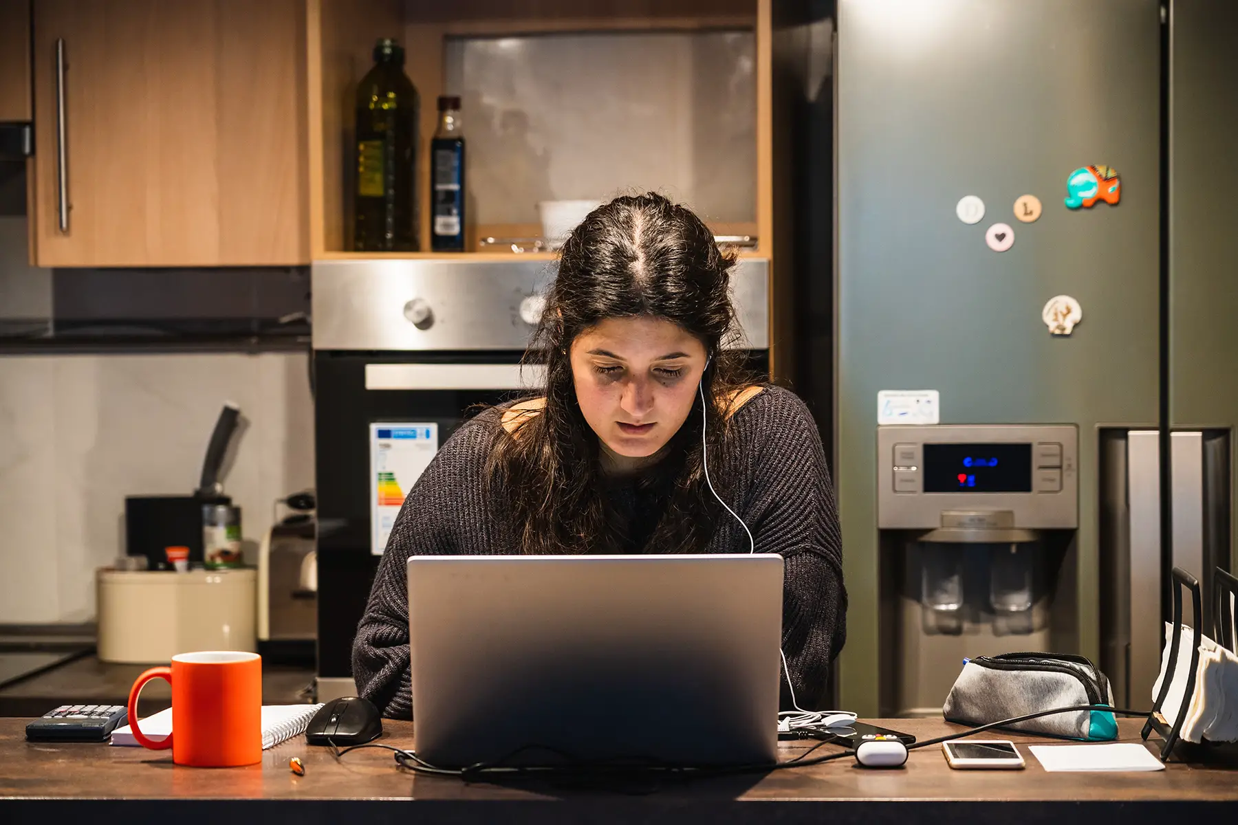 Woman working remotely from her new home
