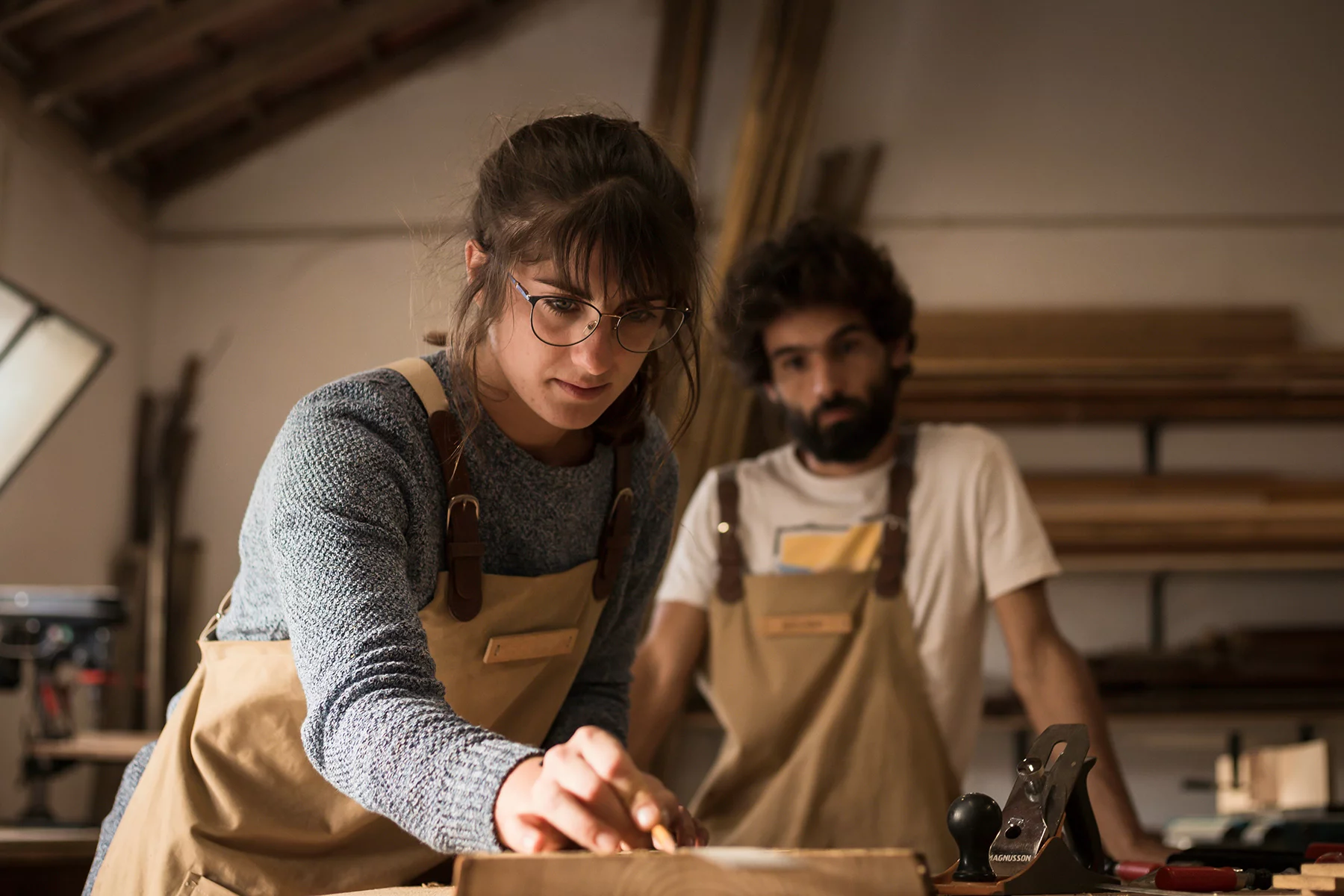 Young carpenters in their workshop