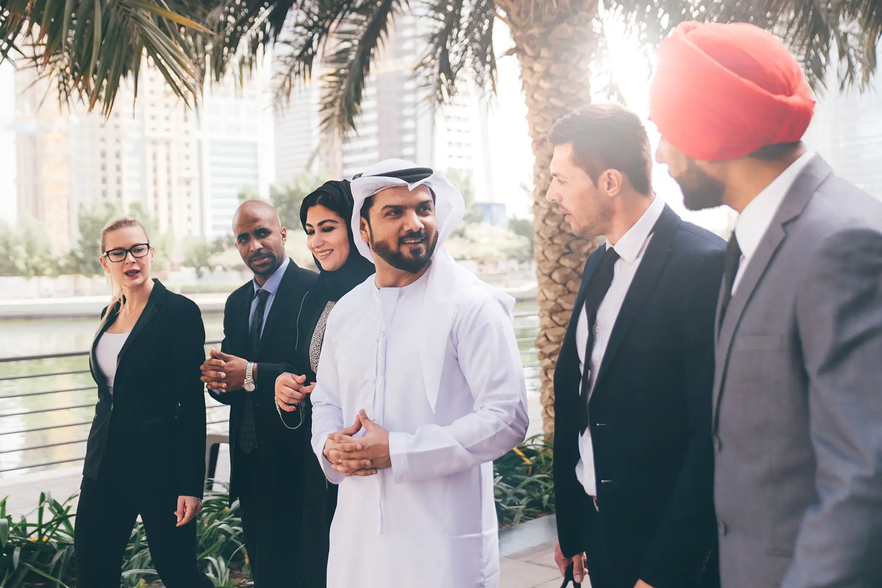 Business associates walking together in Qatar