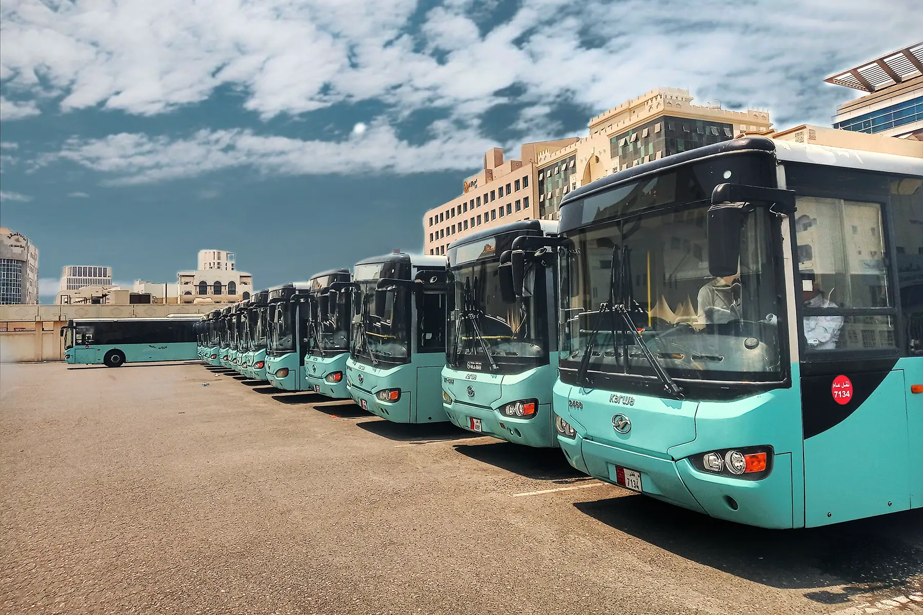 Karwa buses at Al Ghanim Bus Station, Doha