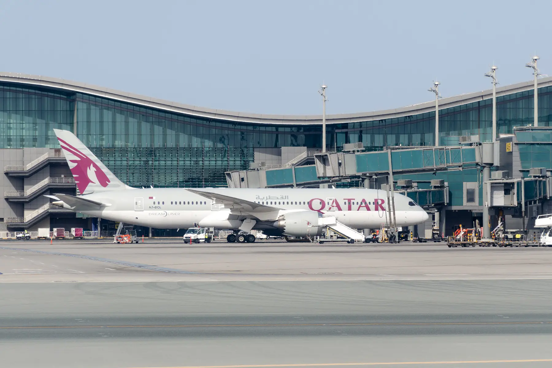 a Qatar Airlines plane at Hamad International Airport