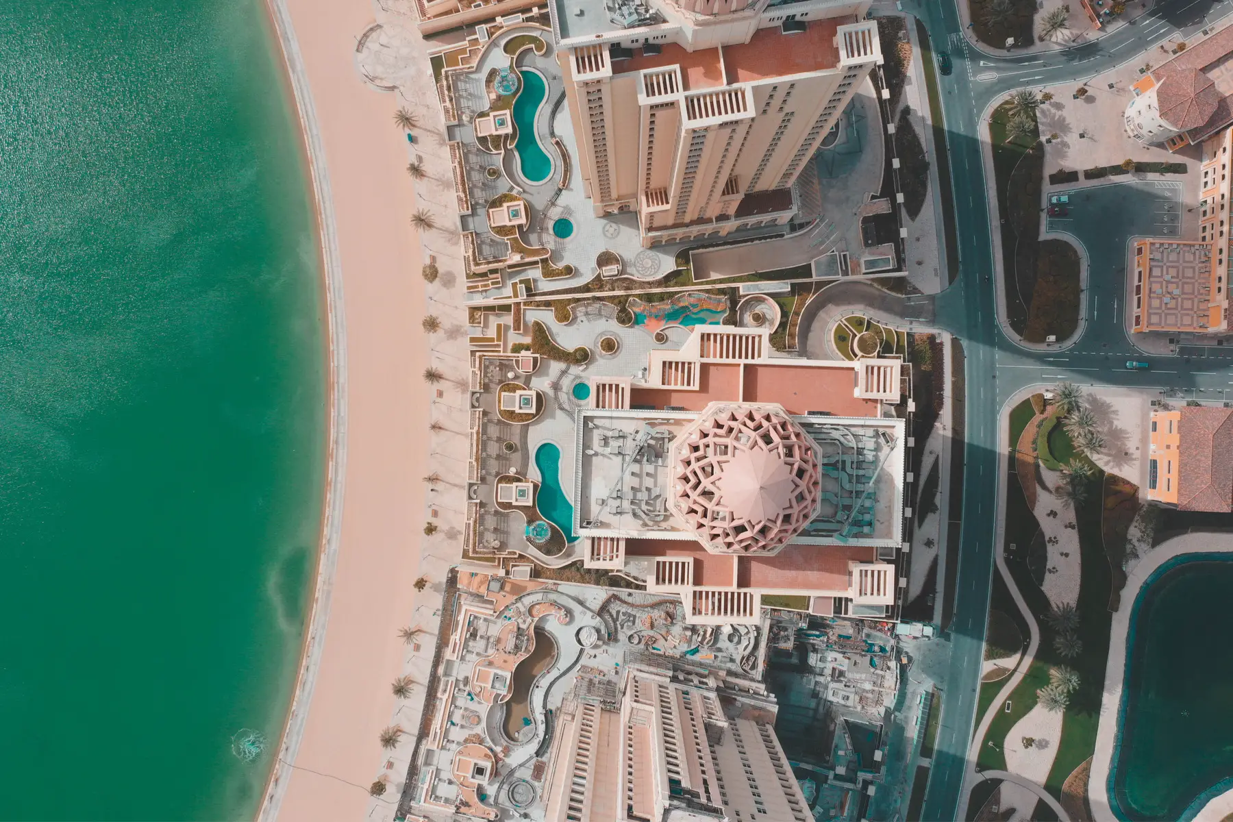 aerial view of  The Pearl residential and leisure development in Doha