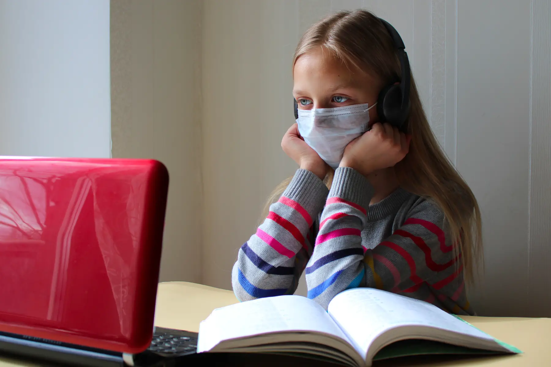 Child attending class online during the COVID-19 pandemic in Russia