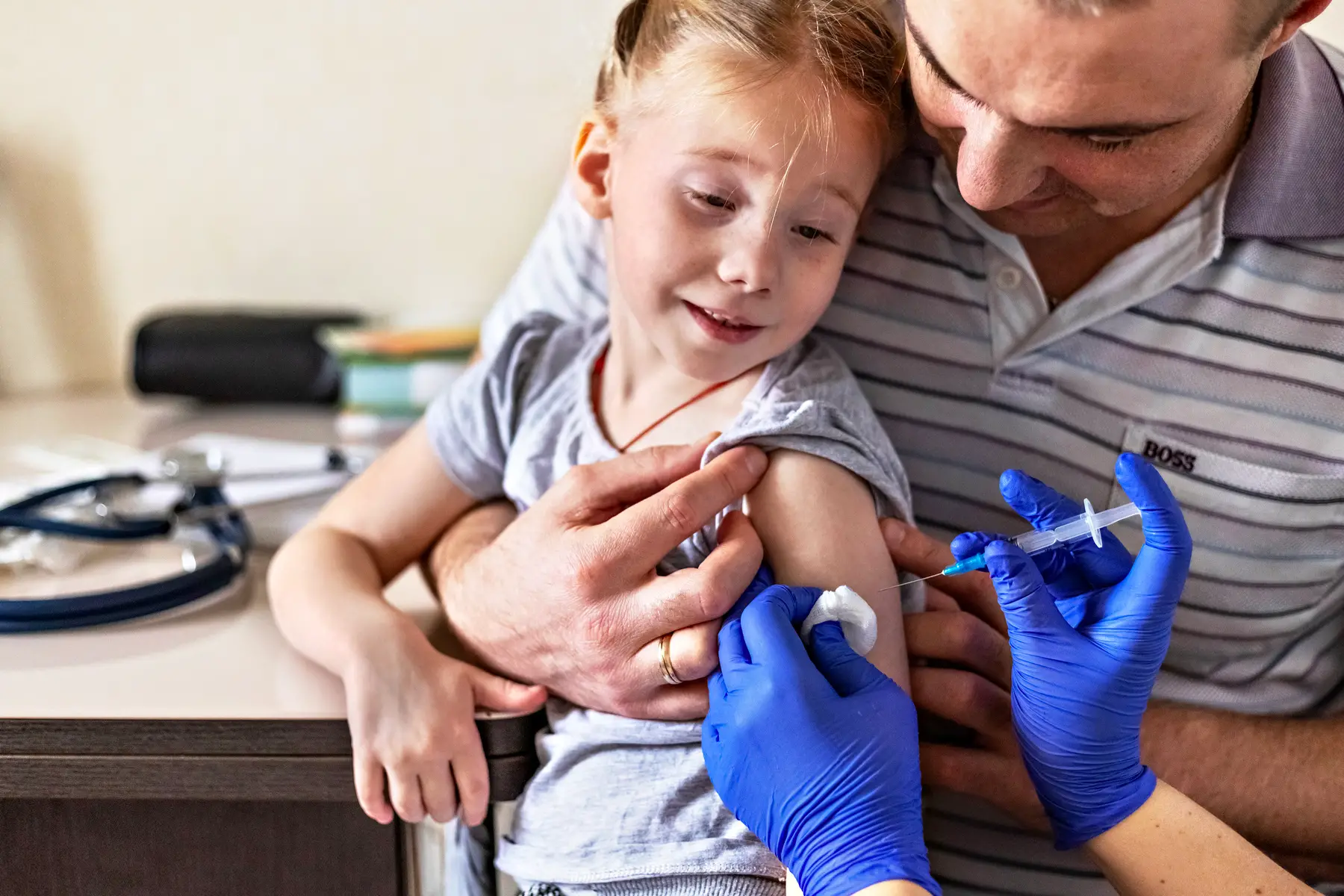 Child receiving a COVID-19 vaccine in Moscow