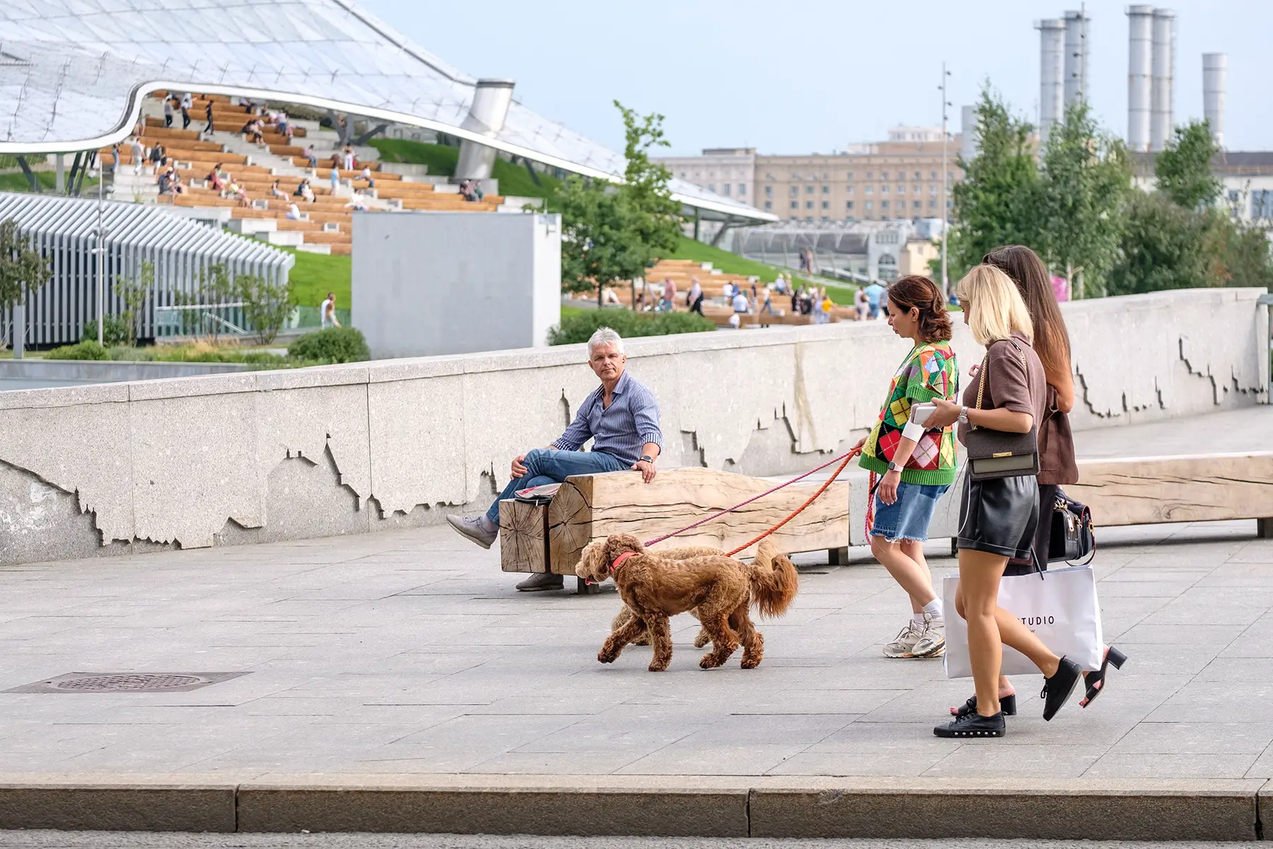 women walking dogs in Moscow