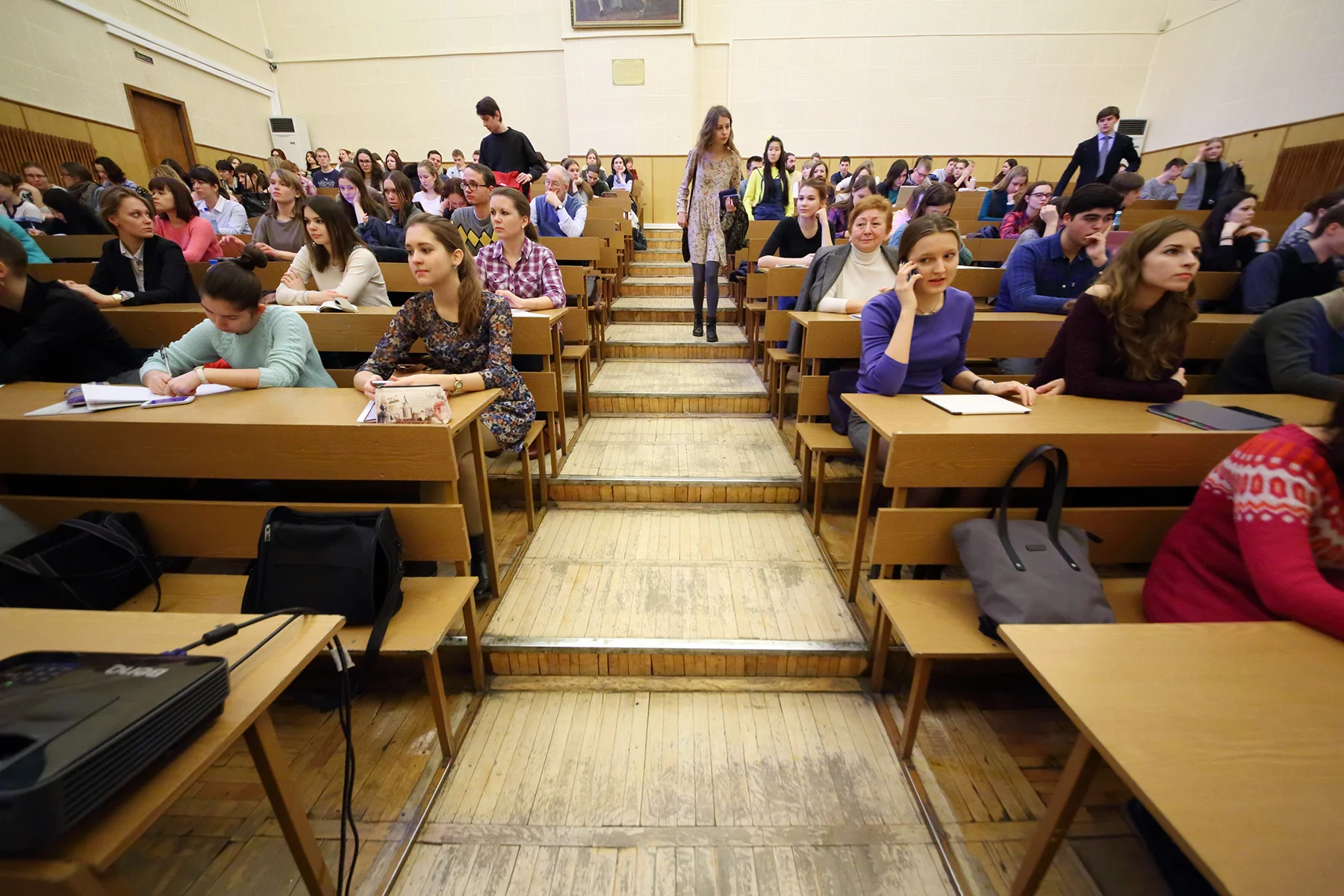 Students at a university lecture in Moscow