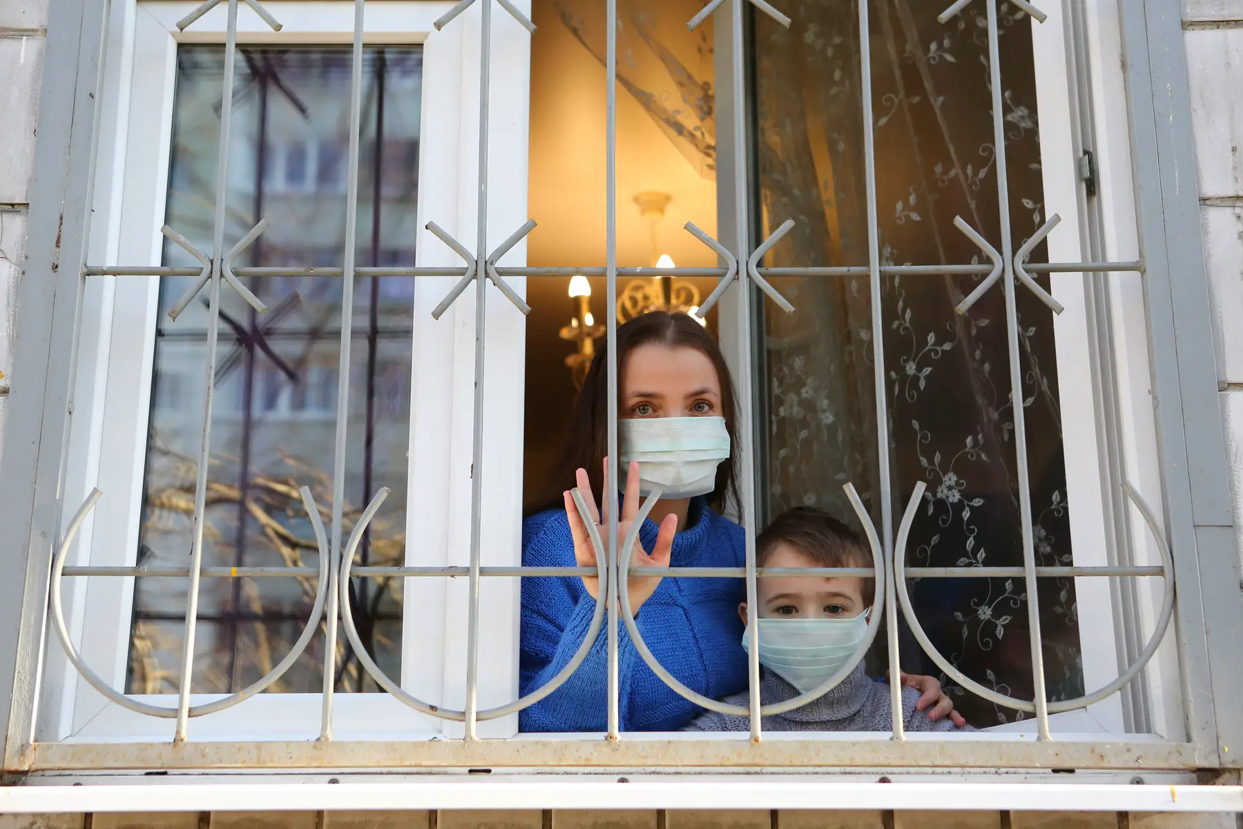Woman and her child in home quarantine in Russia during the COVID-19 pandemic