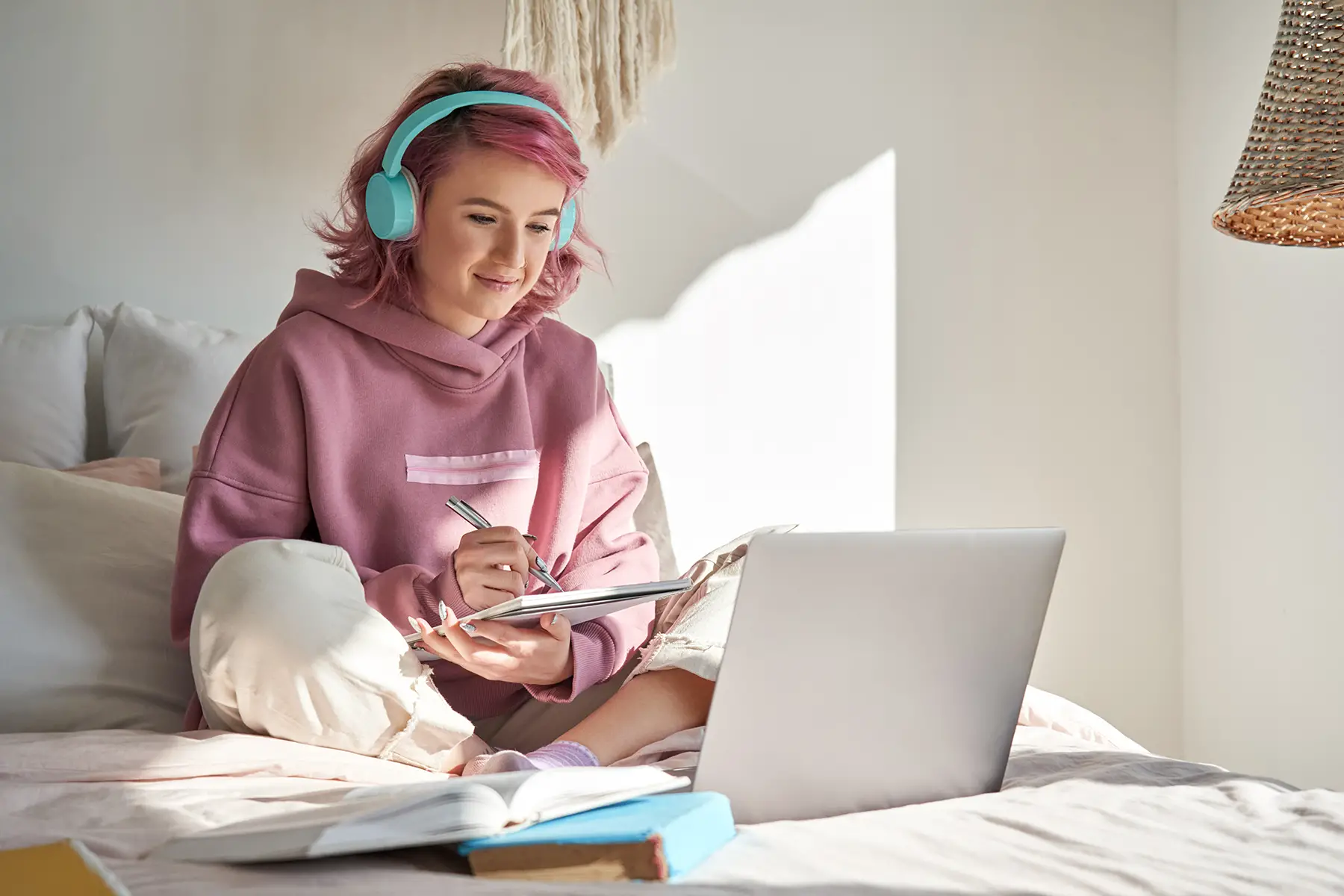Young woman studying Russian online