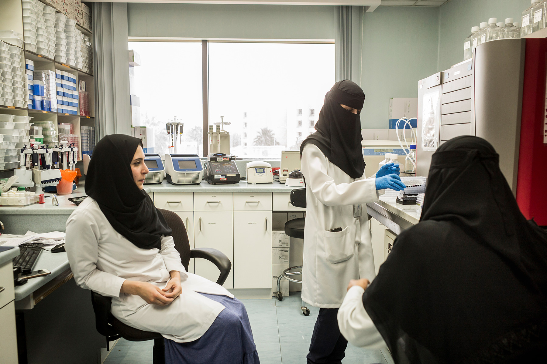Genetics researchers in a lab at King Faisal Specialist Hospital and Research Center