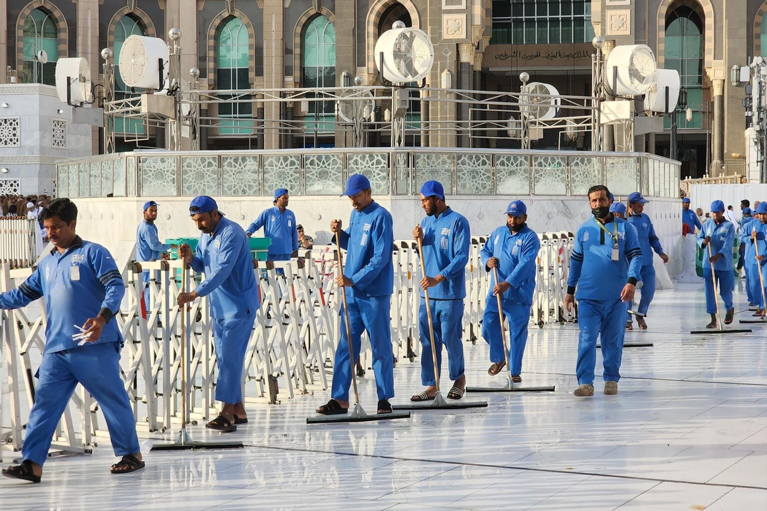 Cleaners working at the Masjid al-Haram (Grand Mosque), where the Islam's holiest site the Kaaba is located, ahead of the beginning of Hajj pilgrimage in Mecca, Saudi Arabia.