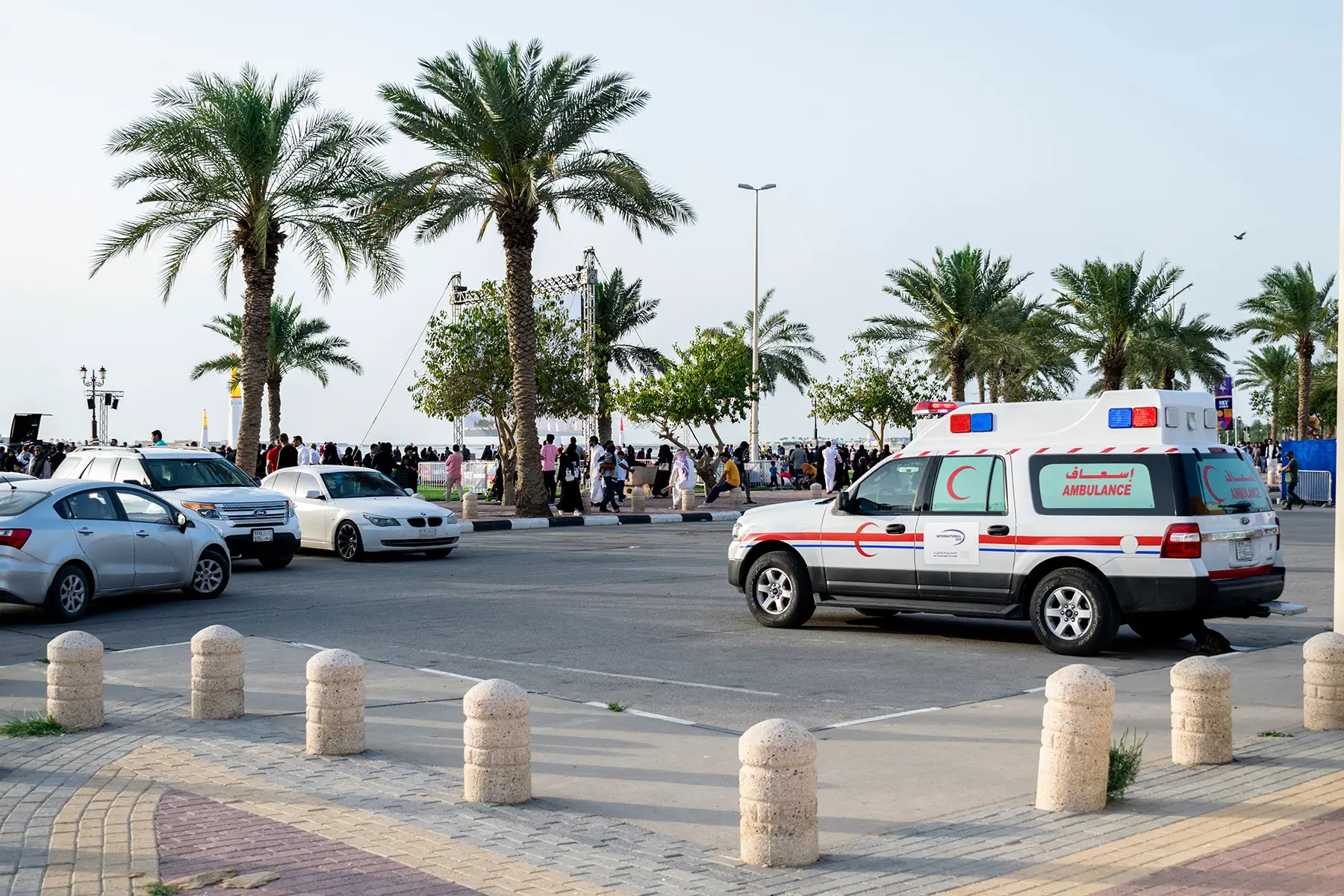 Ambulance waiting at a beach in Saudi Arabia