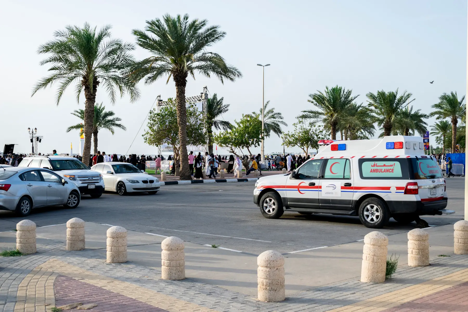 Ambulance vehicle in a car park in Saudi Arabia.