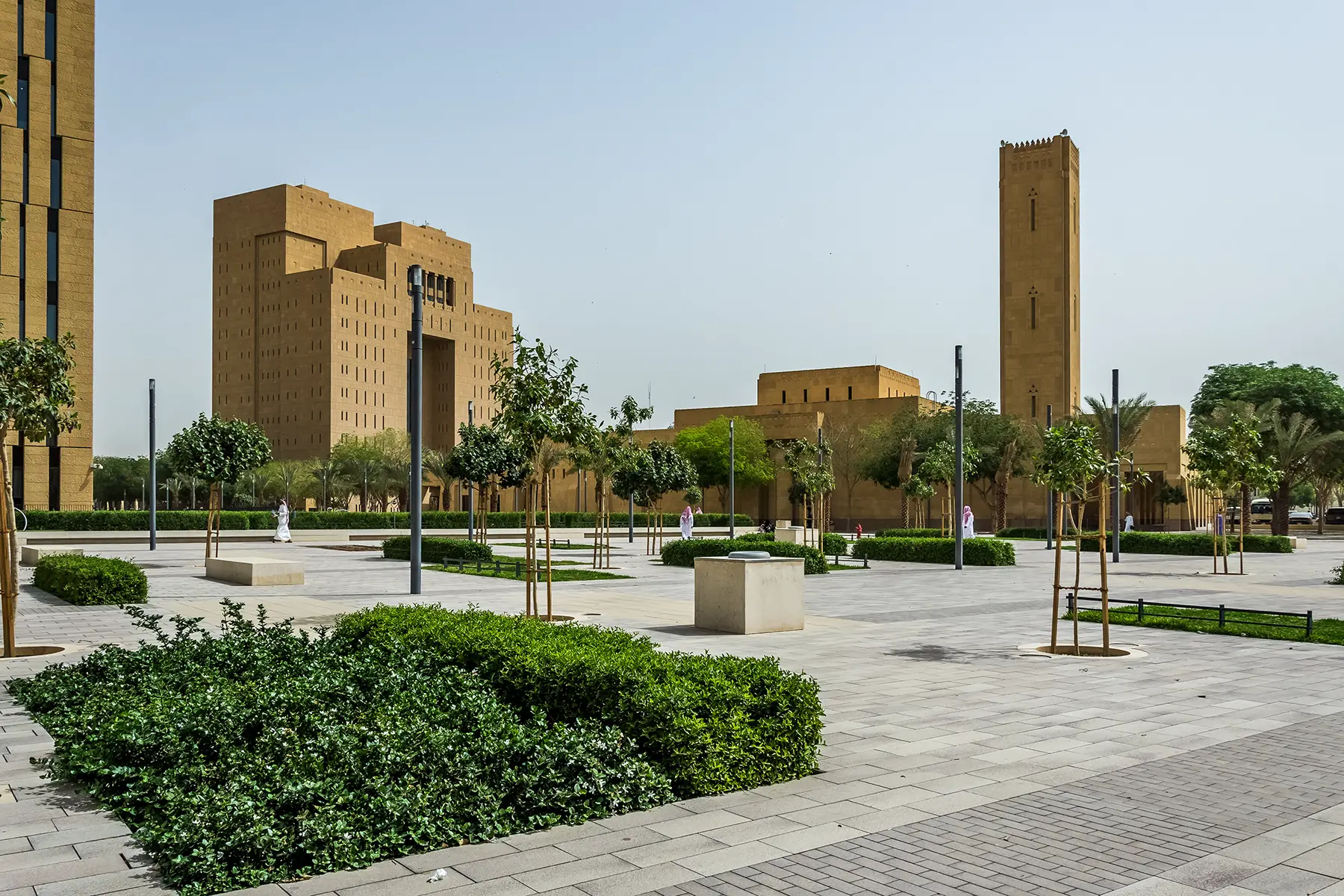 View of Criminal Court in Riyadh, Saudi Arabia. Large brown buildings in old town with large square in front
