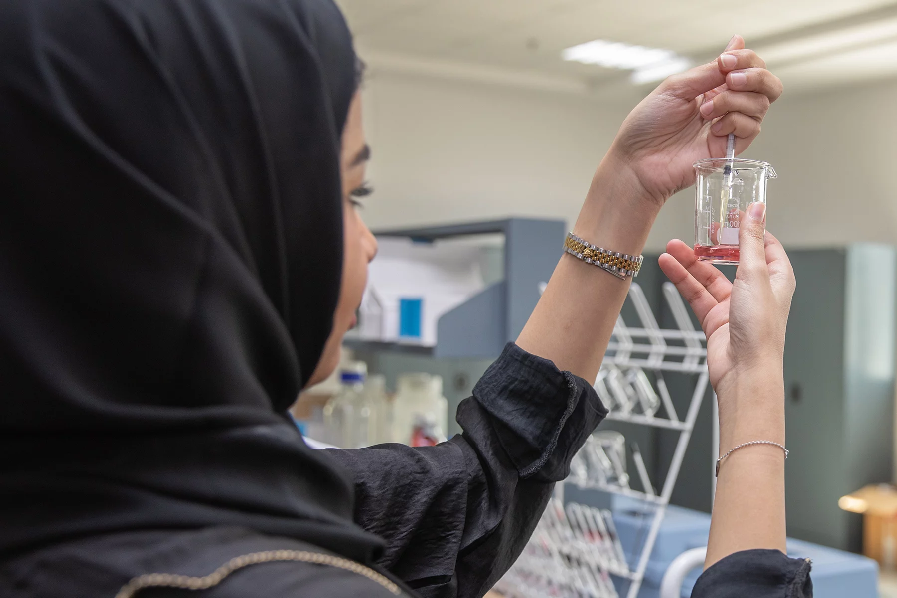 A female lab technician in Jeddah, Saudi Arabia