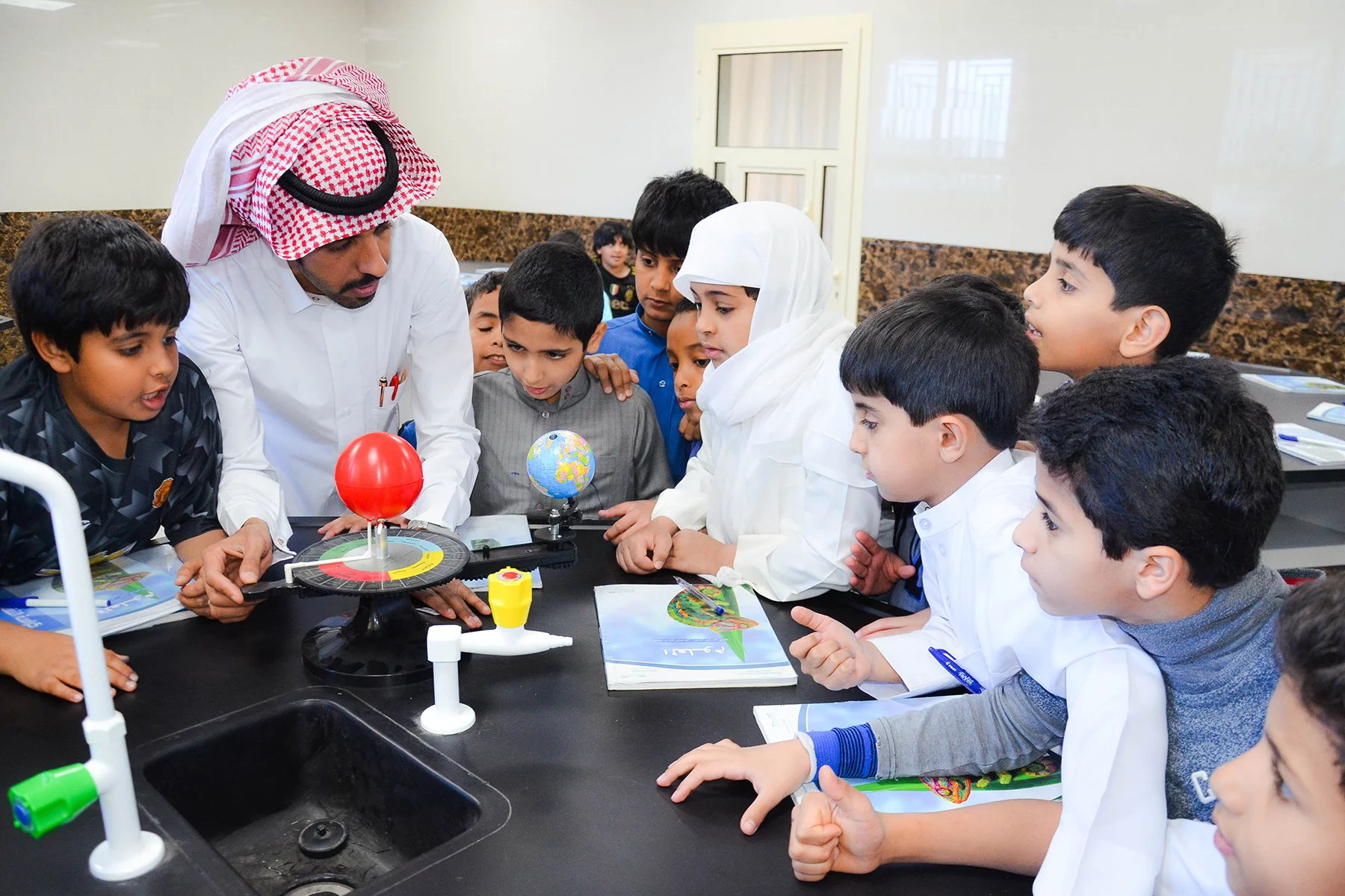 Science students at a school in Saudi Arabia