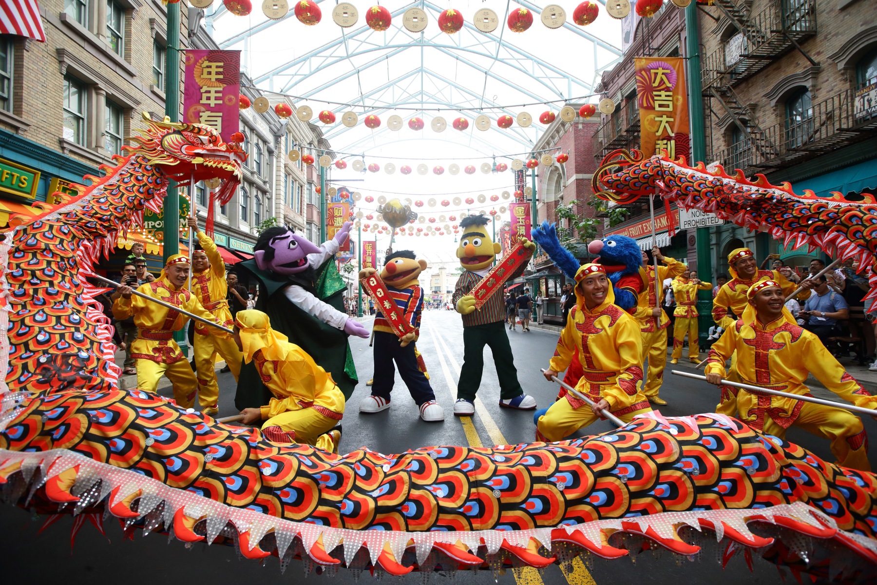 Sesame Street characters and dancers celebrate the Lunar New Year at Universal Studios Singapore