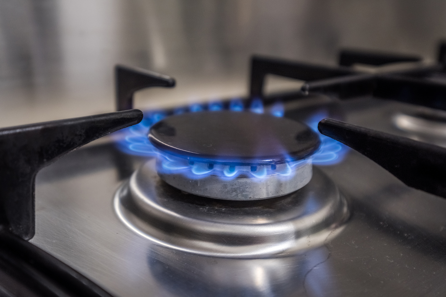 A lit gas stove