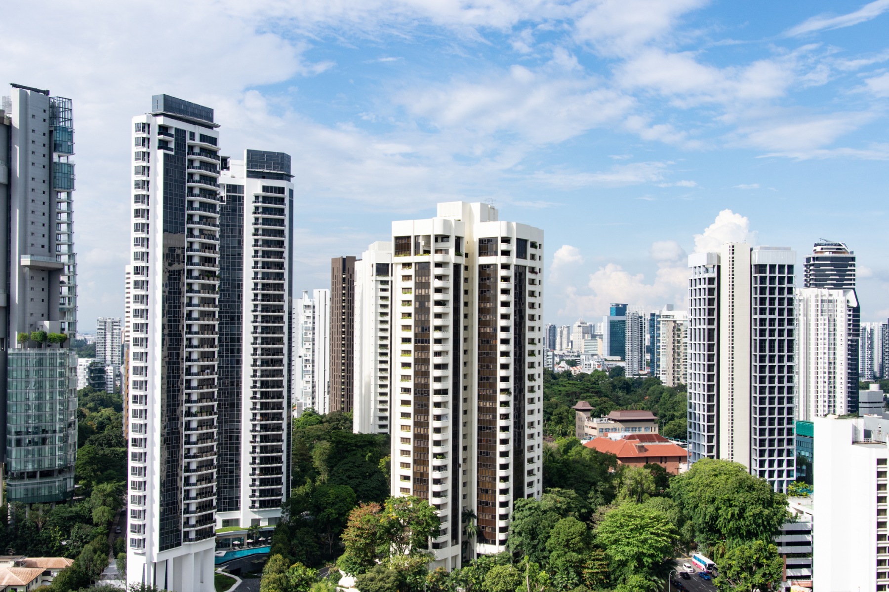 Residential high rises in the Orchard district of Singapore.