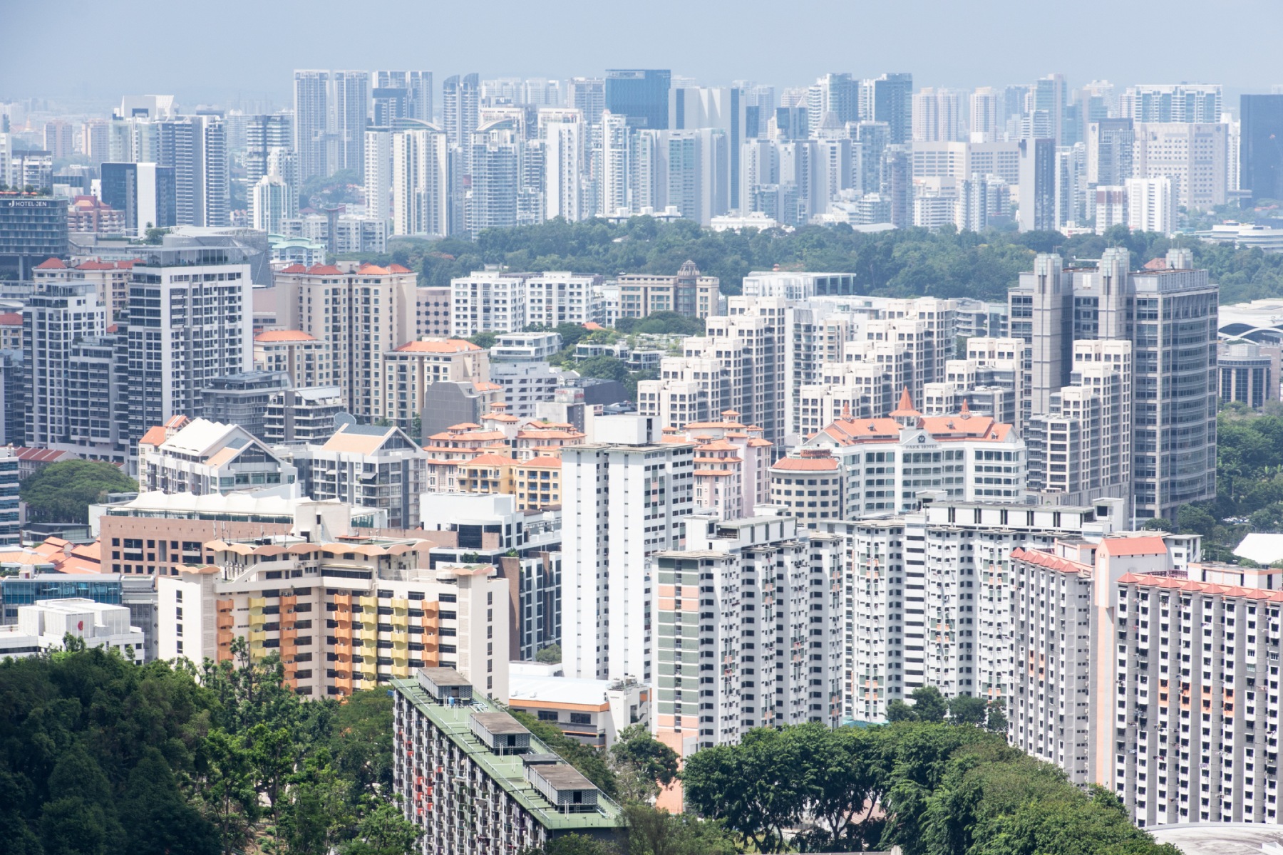 A city view showing densely clustered high-rise buildings at River Valley and Novena of Singapore city.