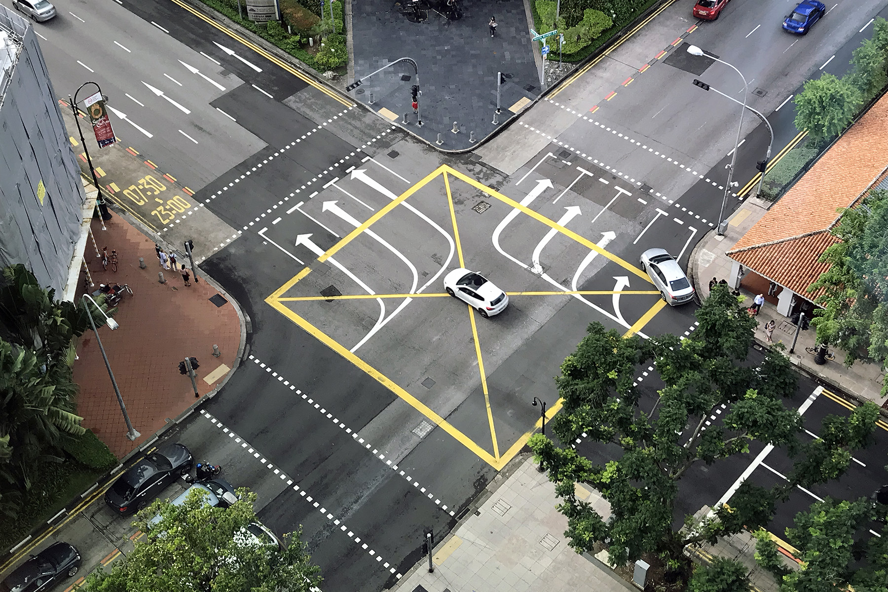 High angle view of an intersection in Singapore.