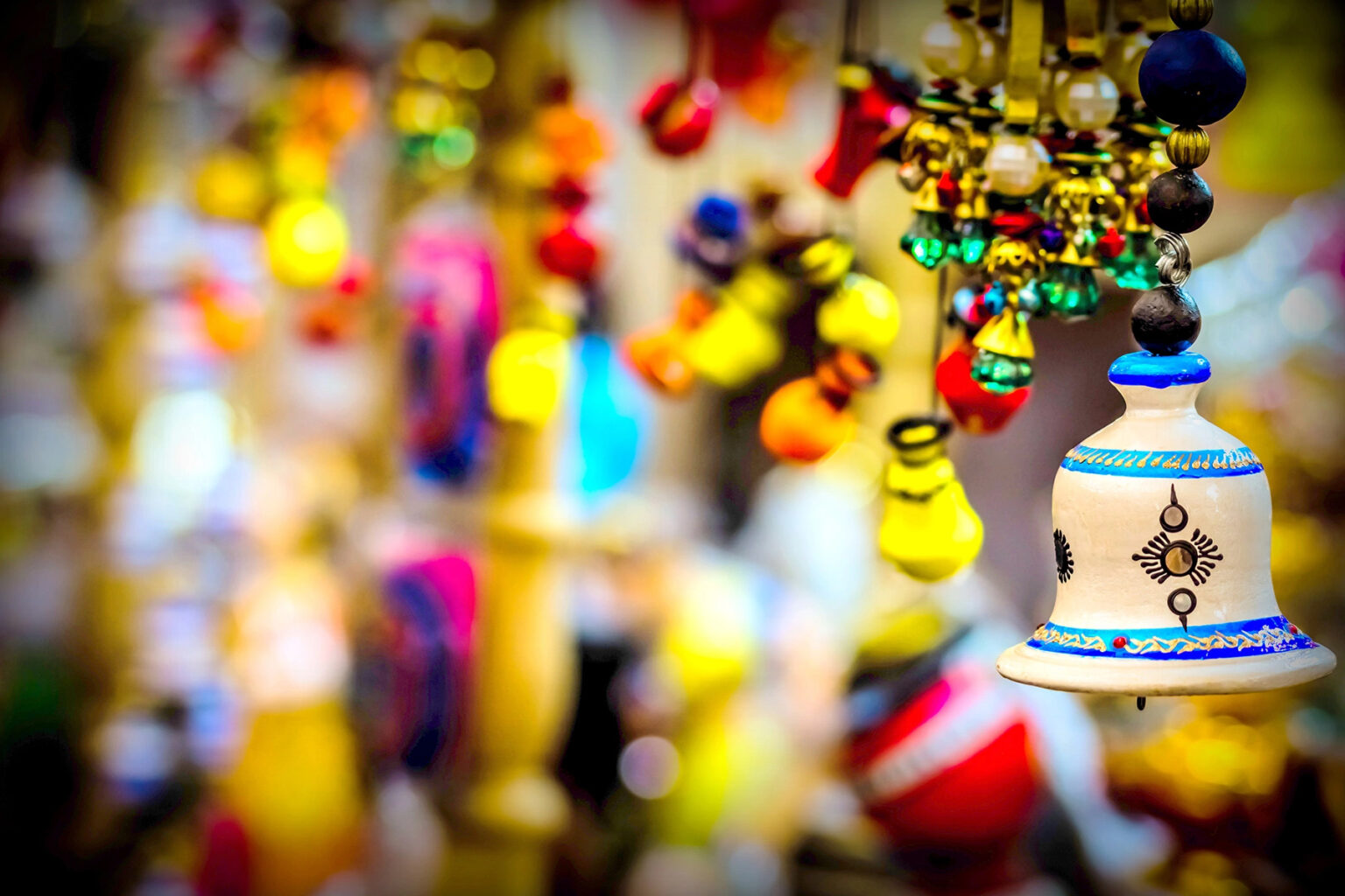 shallow depth of field of colorful decorations in Singapore