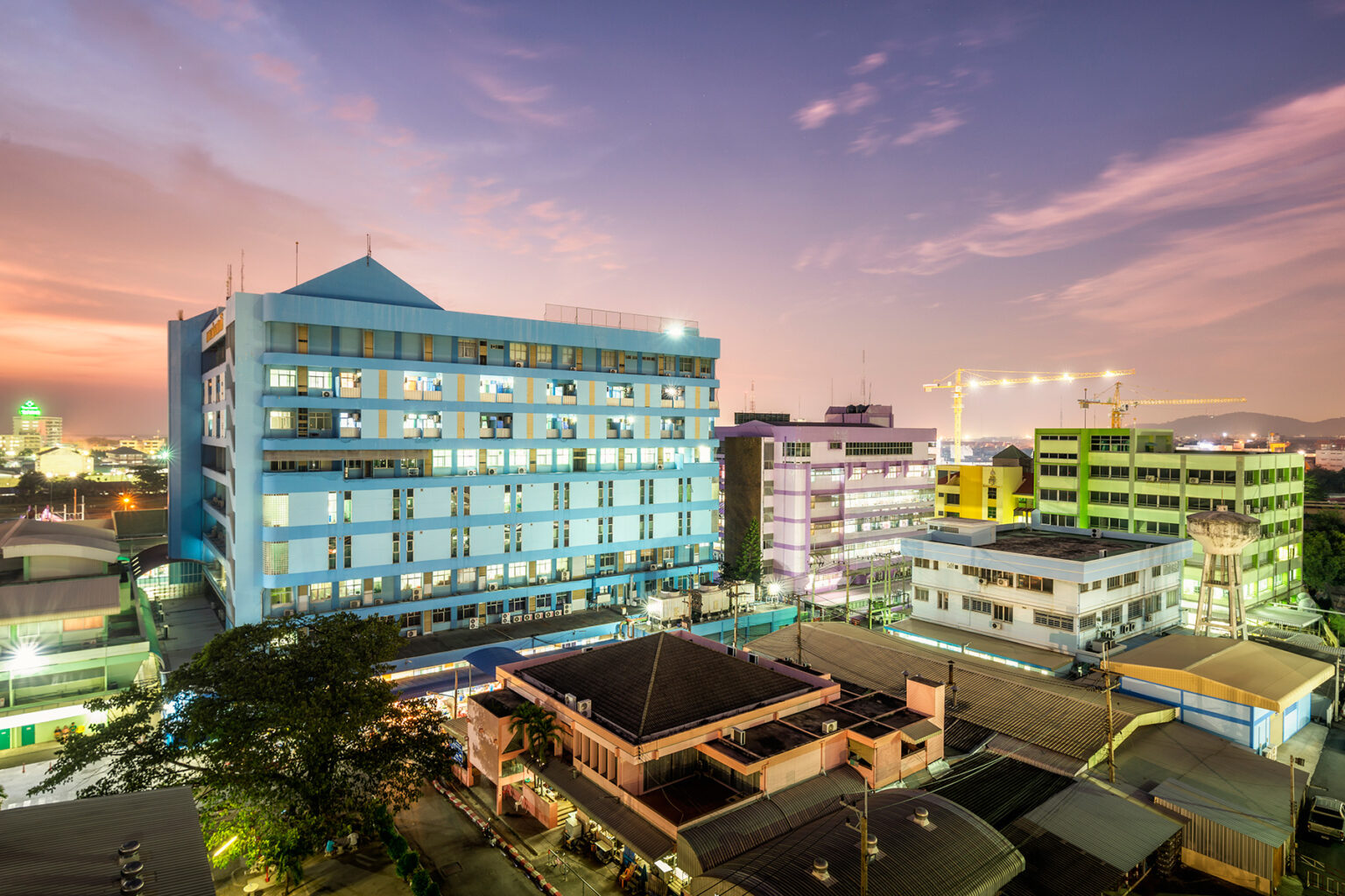 View of a hospital in Thailand at night