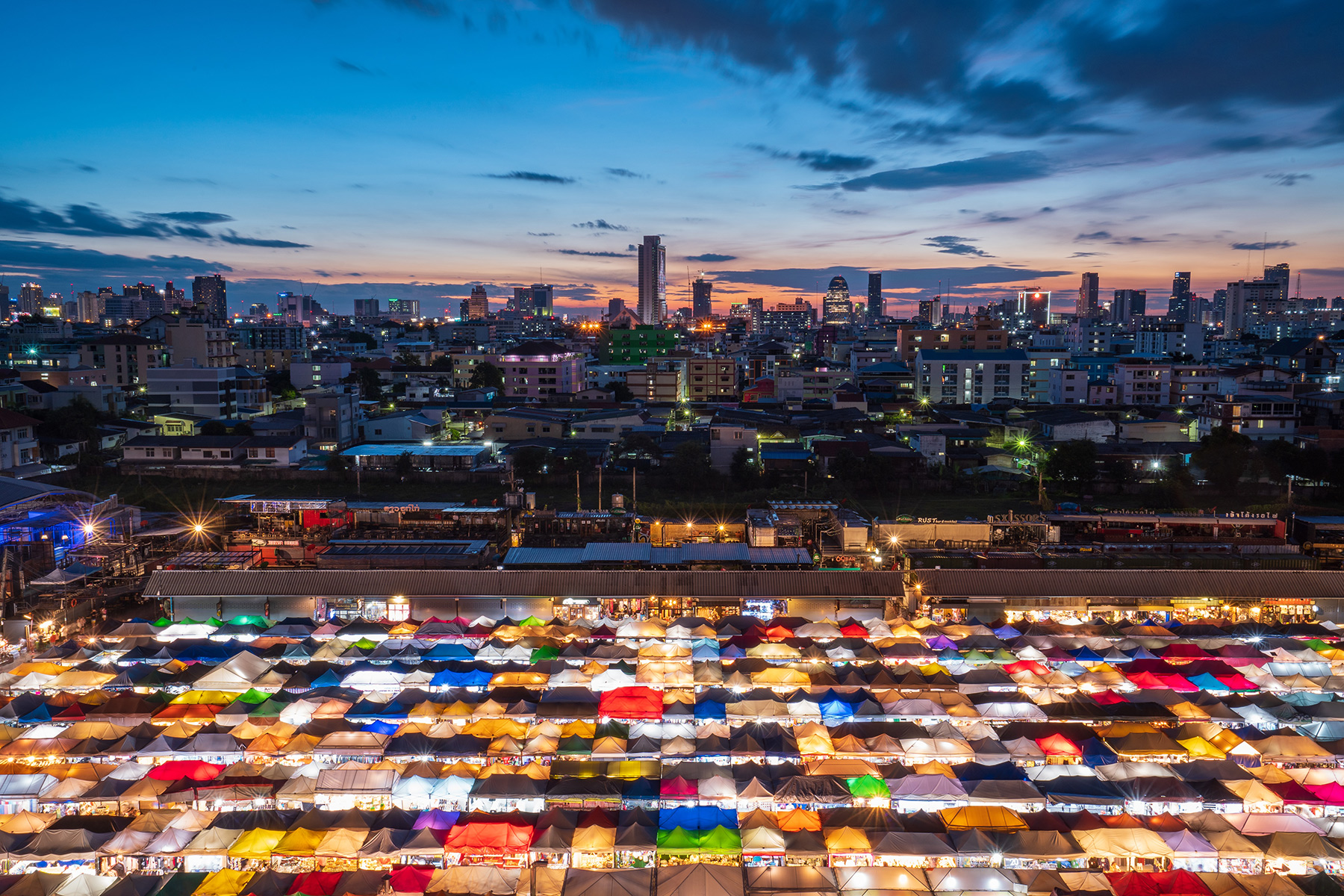 Aerial view of a night market
